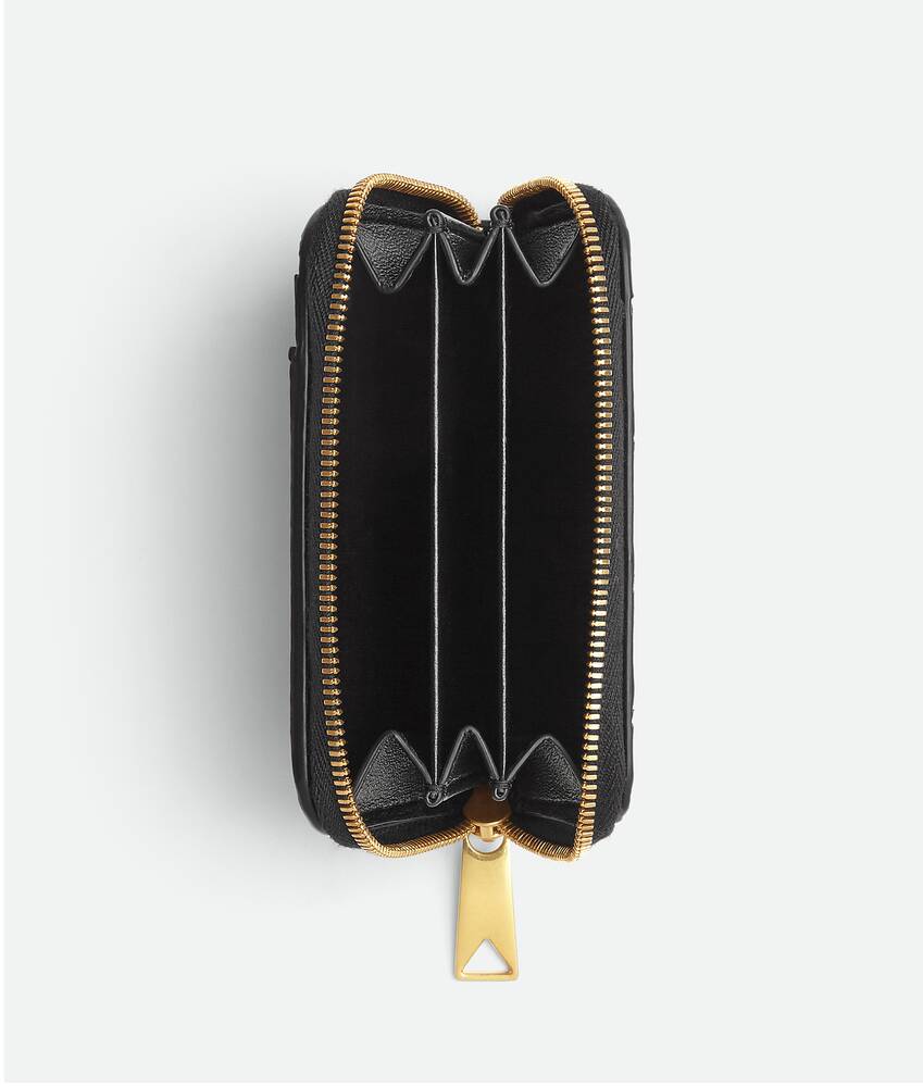 Bottega Veneta Black Intrecciato Leather Zip Around Compact Wallet