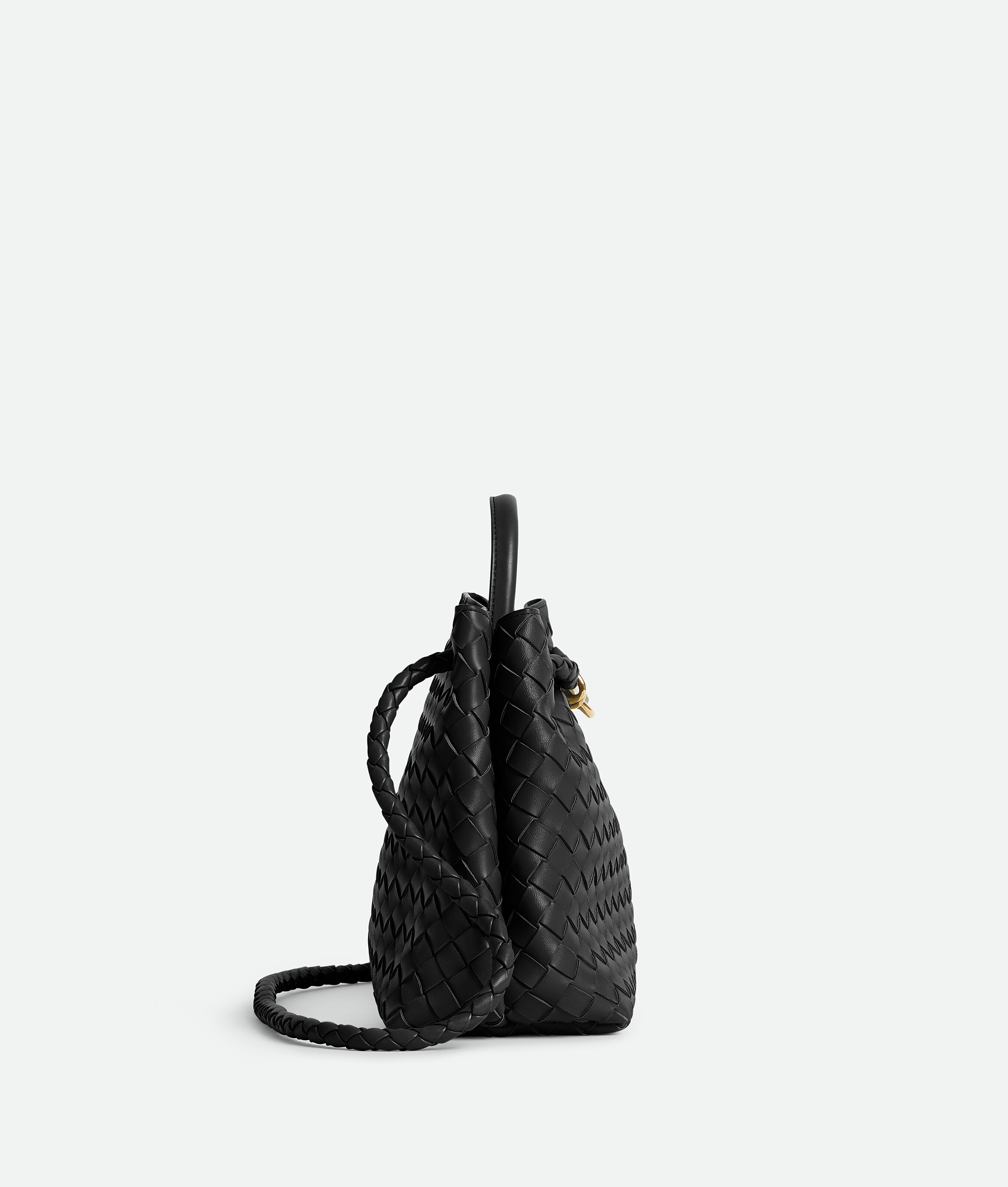 Bottega Veneta Women Andiamo Leathwer Shoulder Bag With Intrecciato Motif In Black