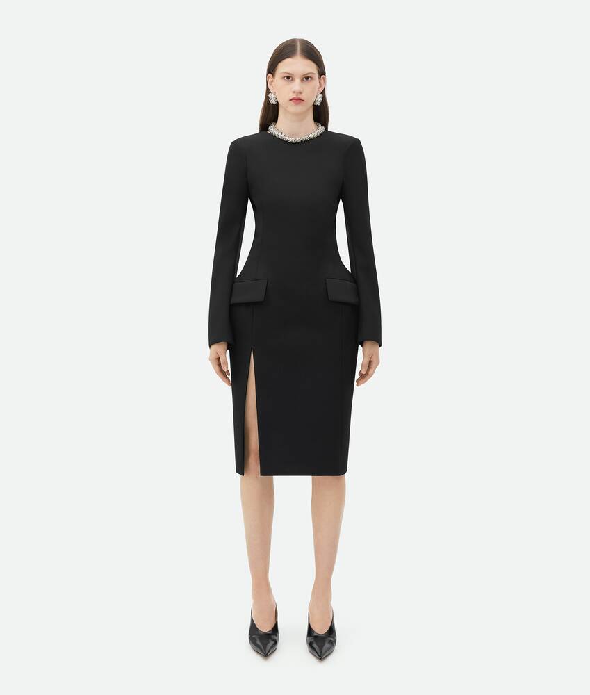 Display a large version of the product image 1 - Curved Sleeves Light Wool Midi Dress