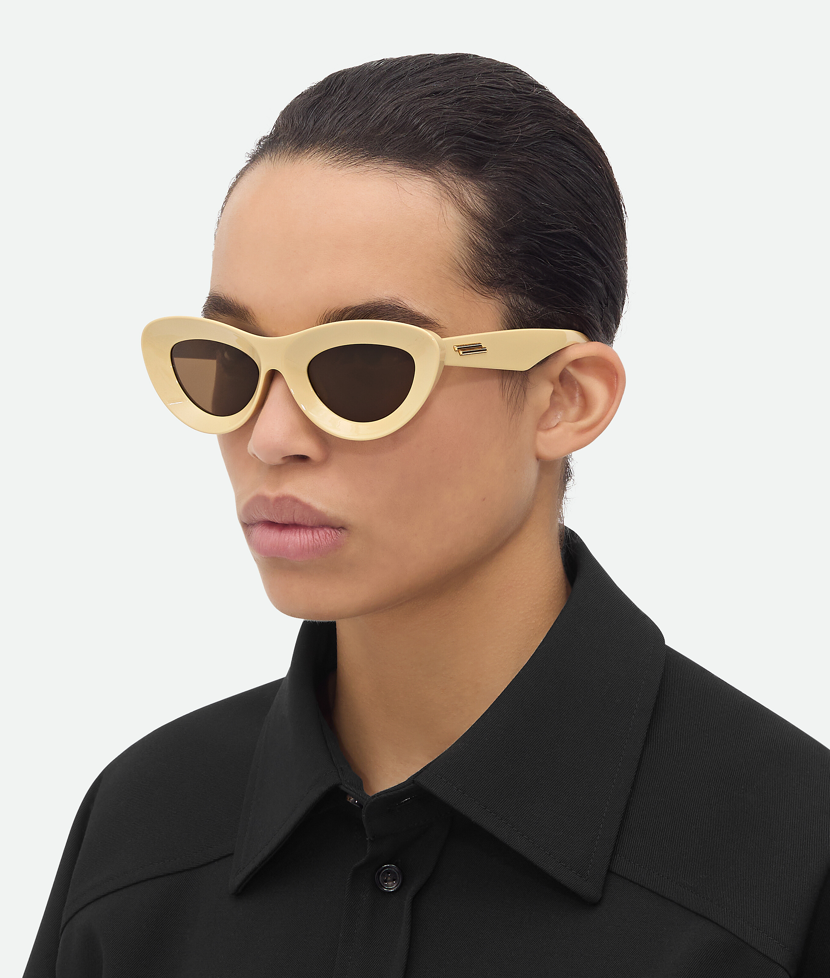 Shop Bottega Veneta Sharp Cat Eye Sunglasses In Yellow/brown