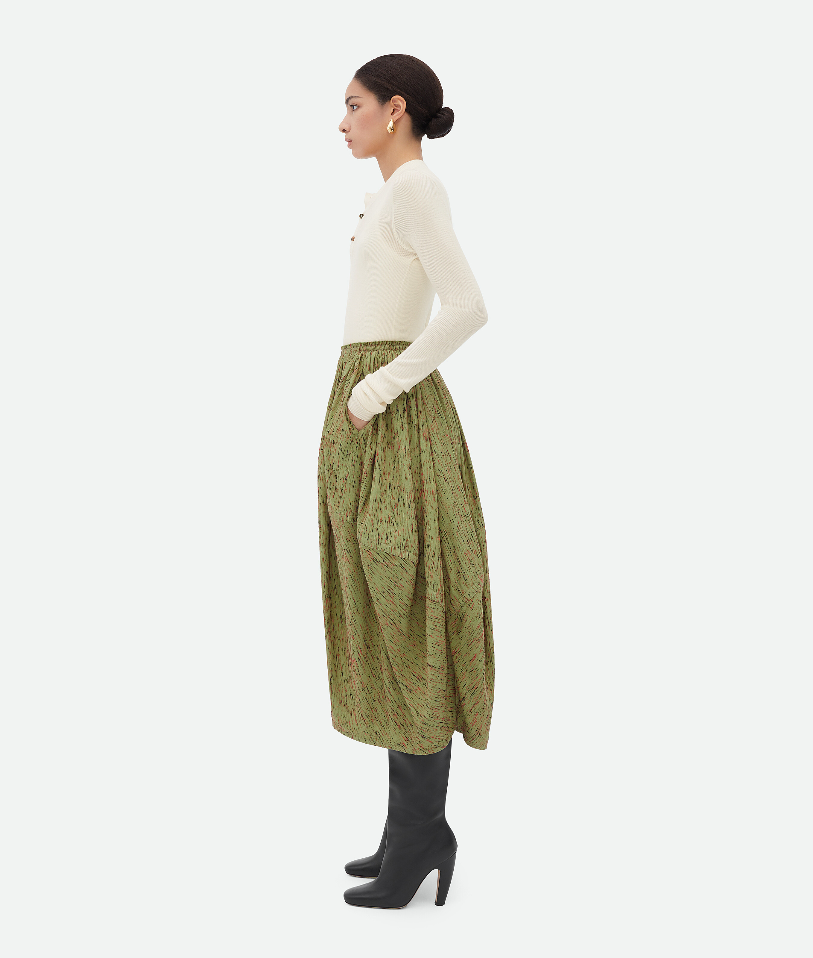 Bottega Veneta Bottega  Veneta Textured Viscose Stripe Balloon Skirt In Green
