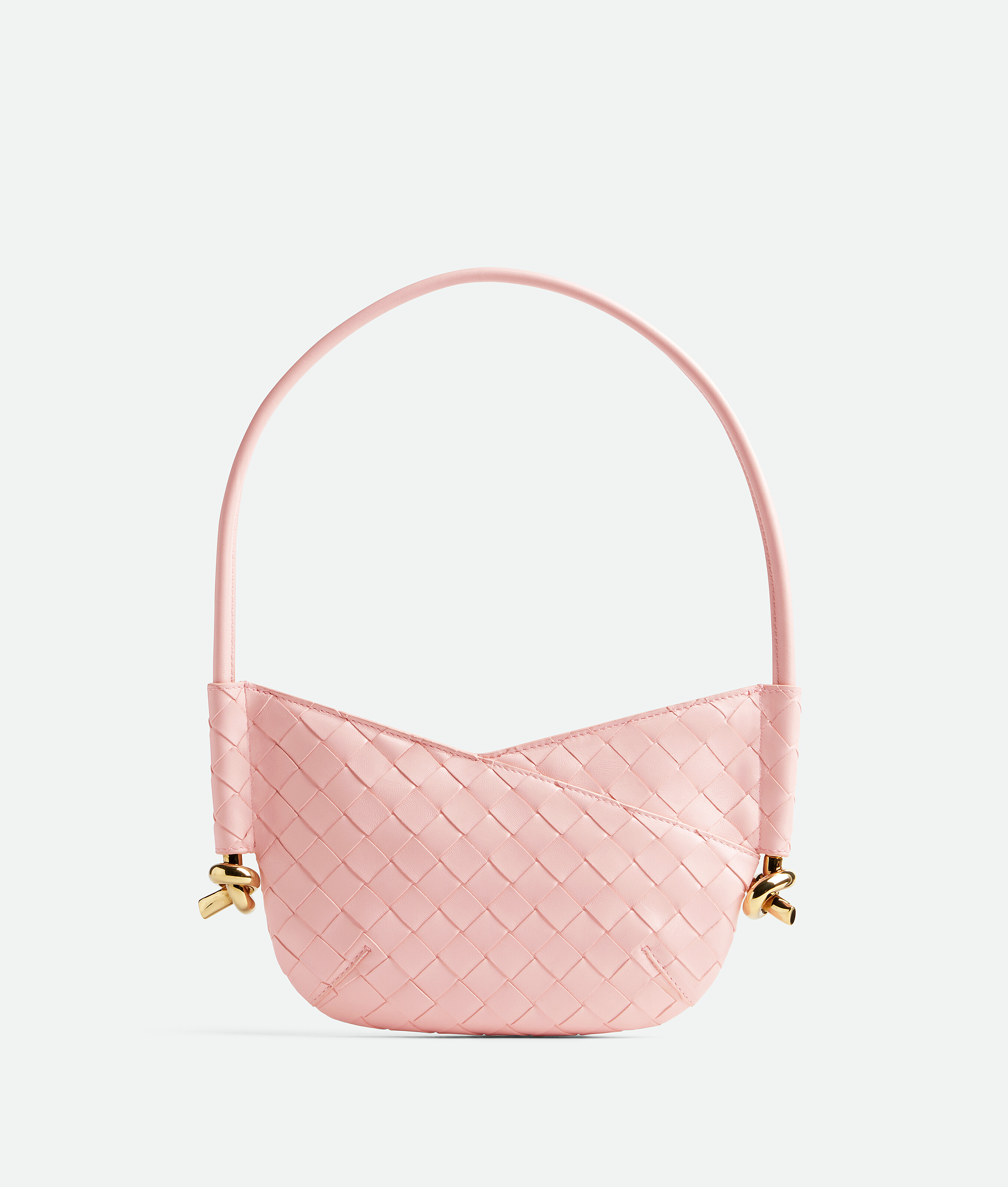 Bottega Veneta Mini Solstice Intrecciato Leather Hobo Bag In 6858 Rose-muse Brass
