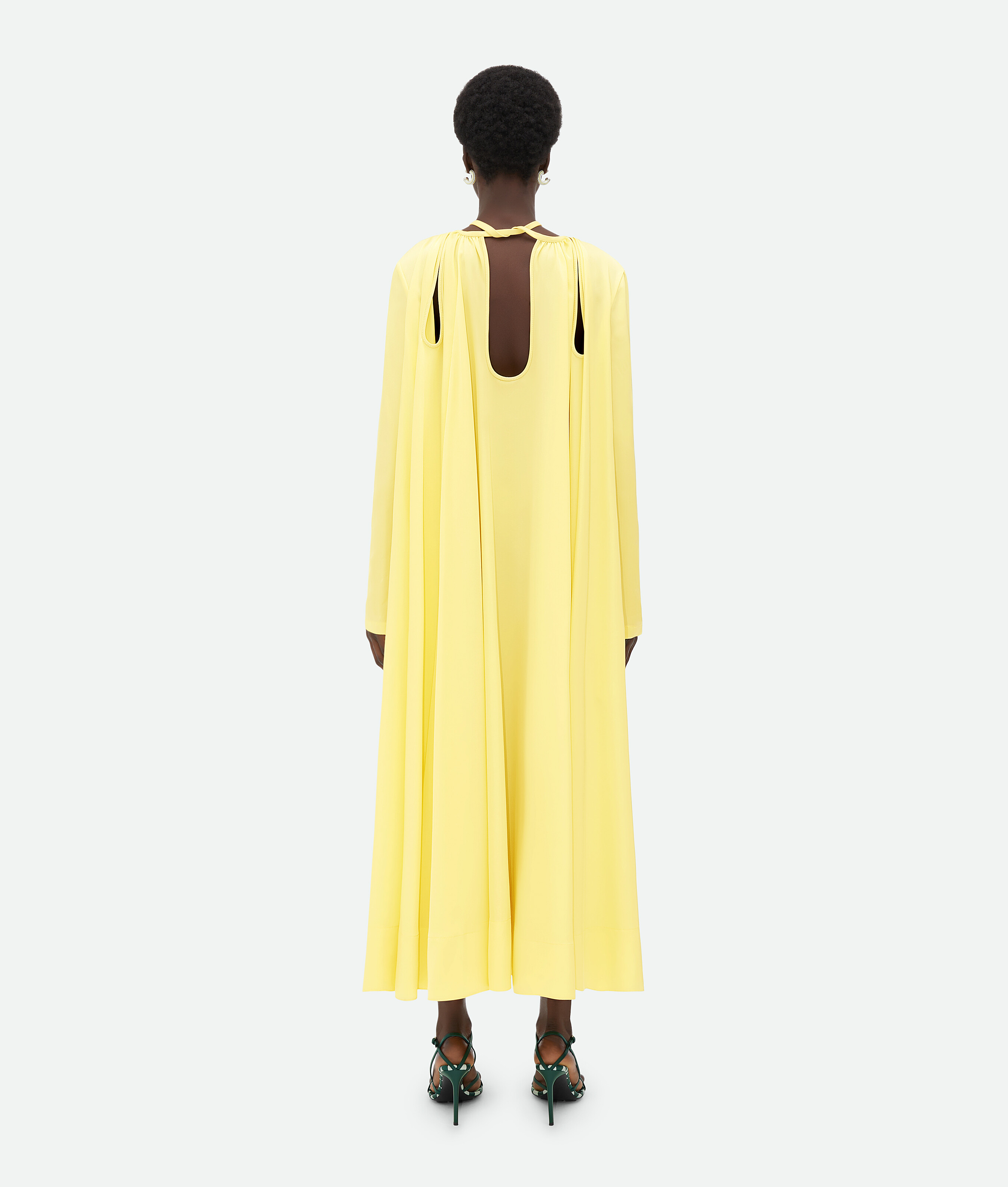 Bottega Veneta Fluid Viscose Twill Long Dress In Yellow