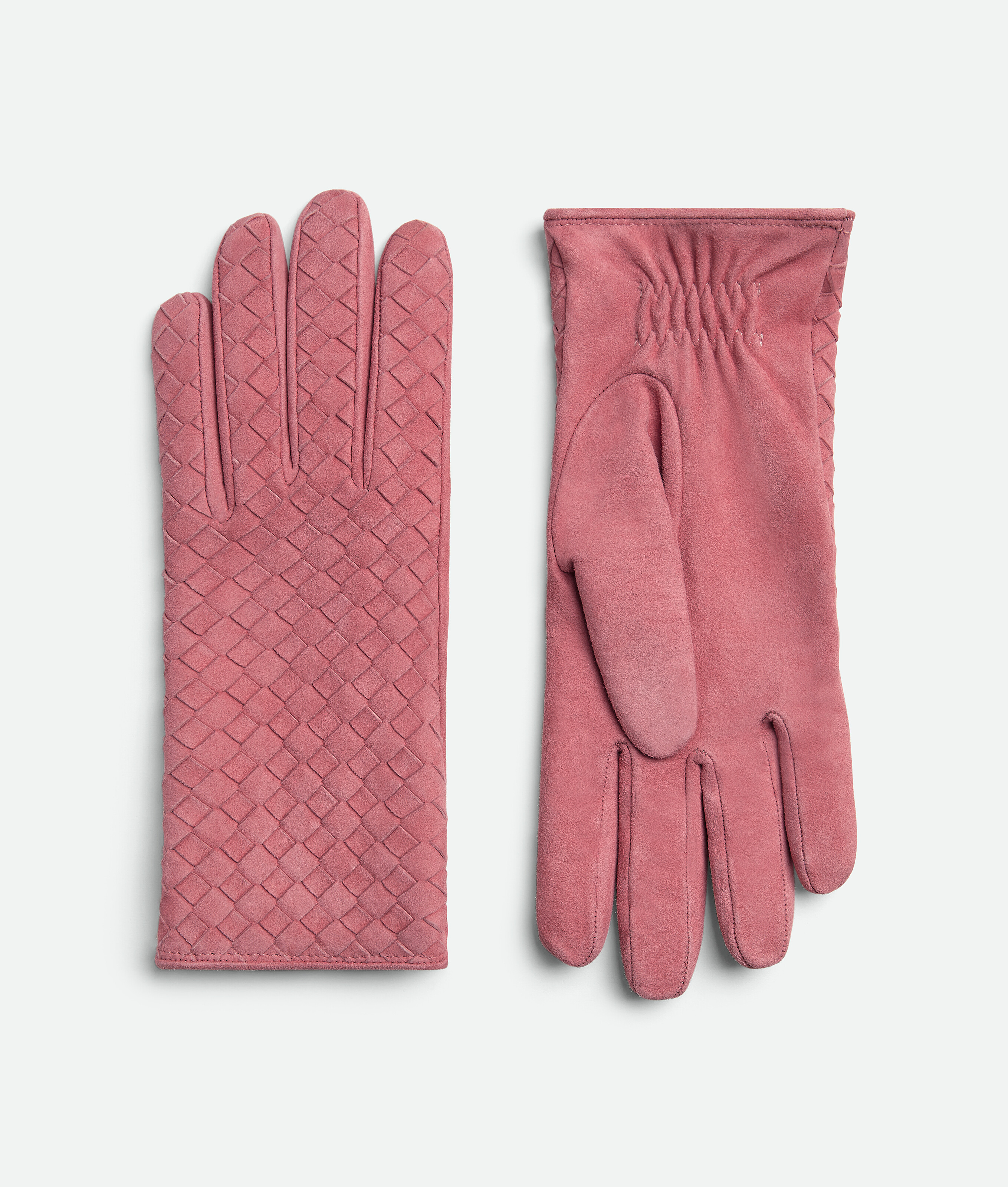 Shop Bottega Veneta Intrecciato Suede Leather Gloves In Cherry Blossom