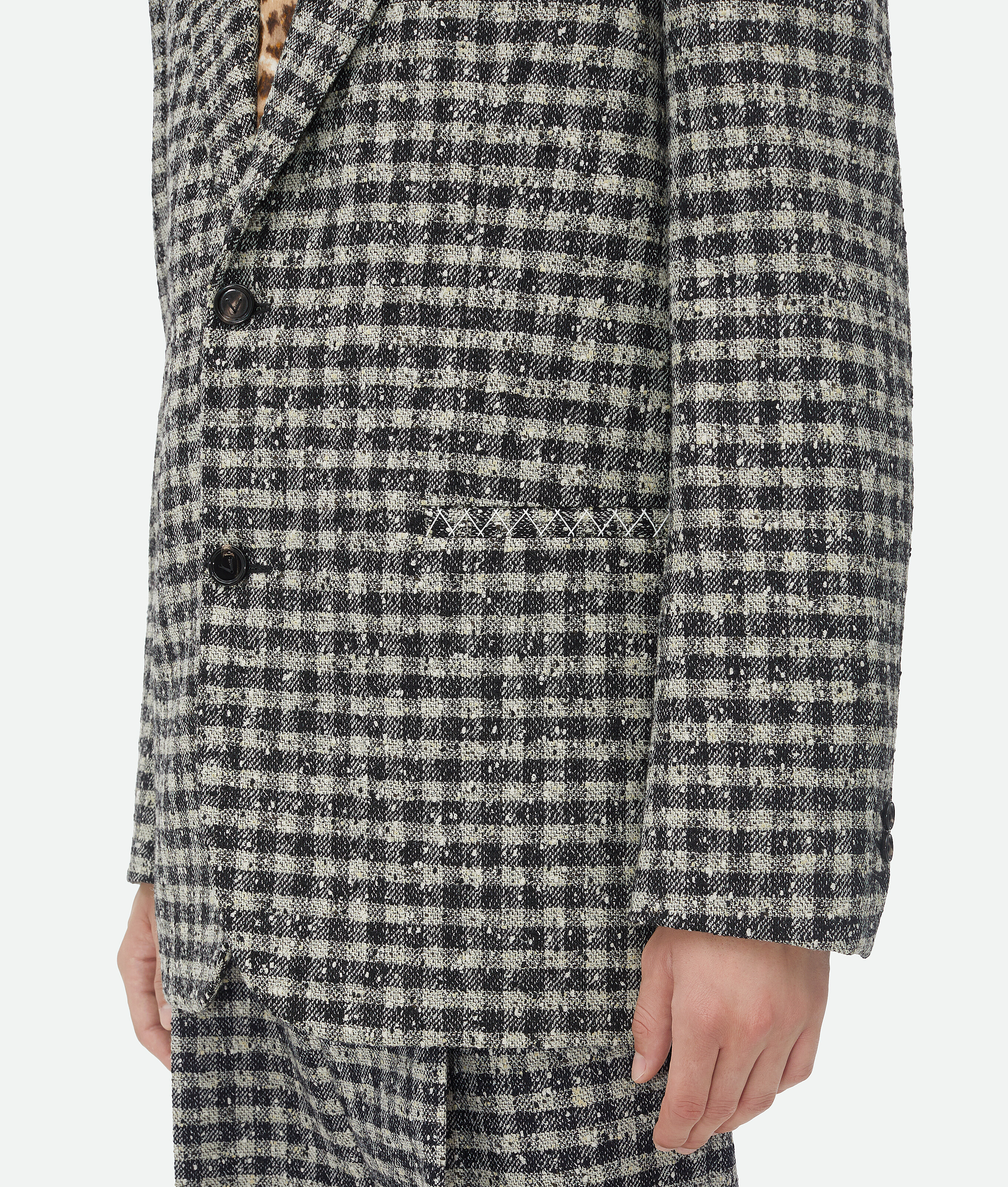 Bottega Veneta Boucle Gingham Wool Jacket In Black/pearl/khaki