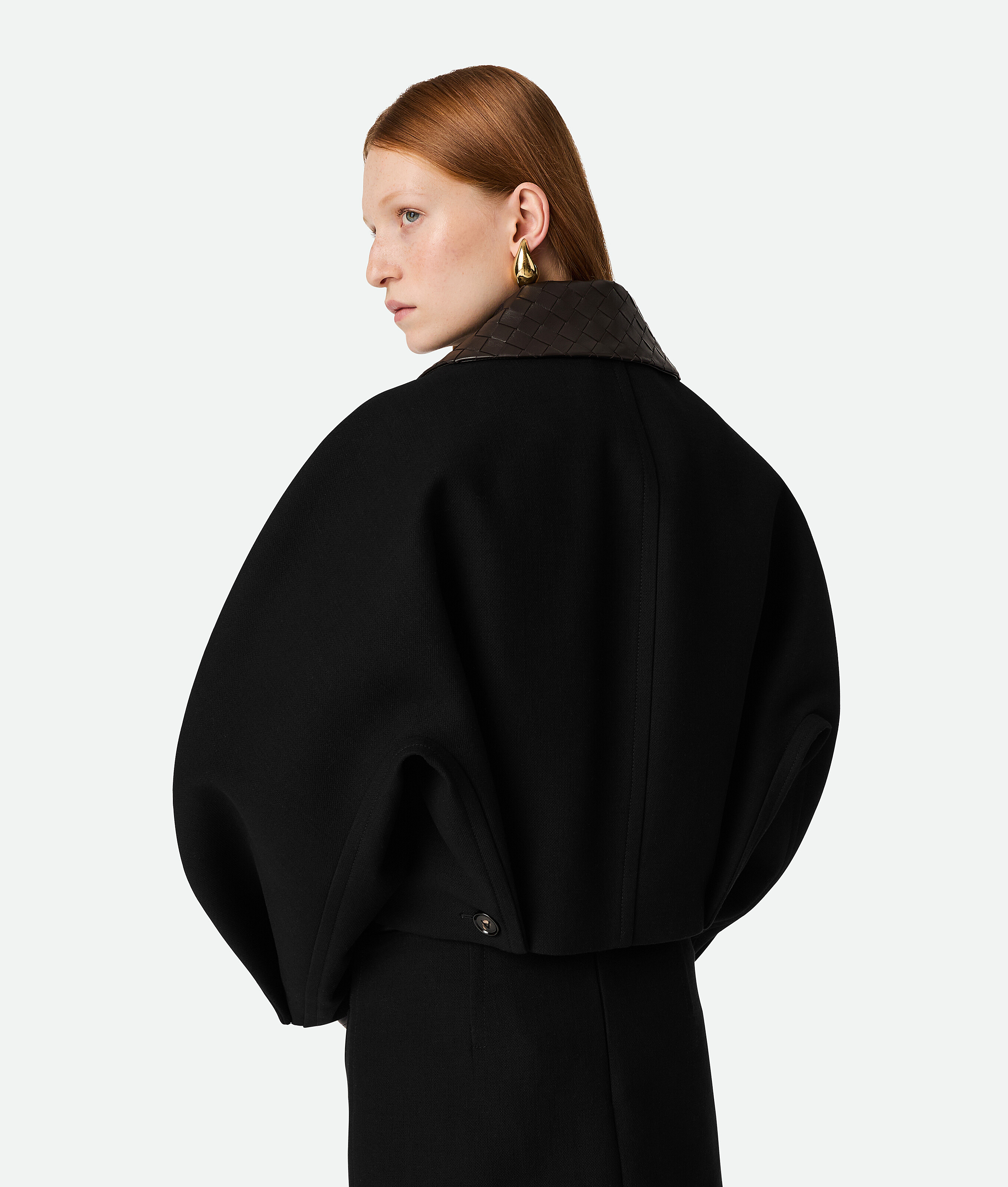 Bottega Veneta Convertible Intrecciato Leather-trimmed Cotton-blend Jacket In Black