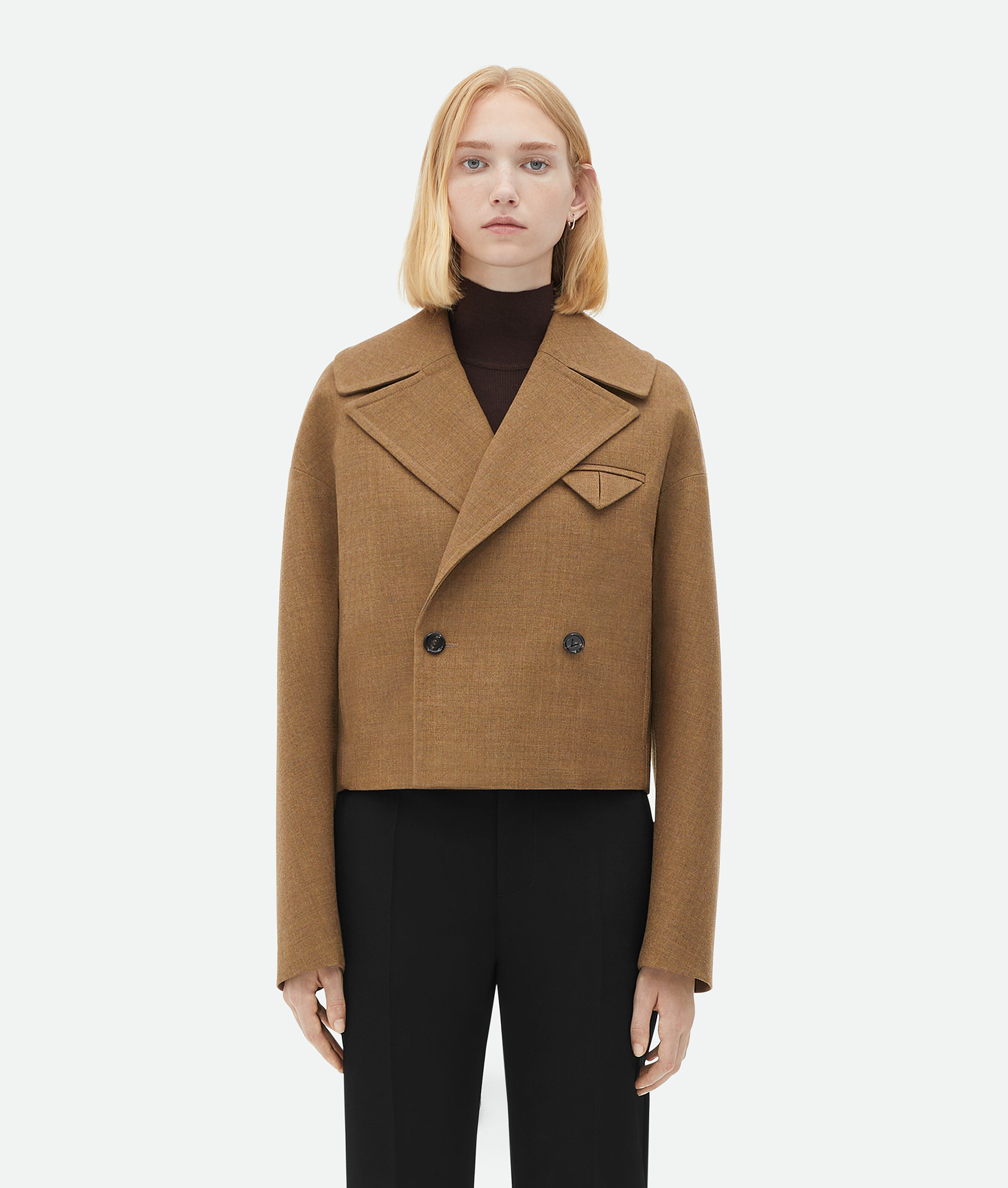 Bottega Veneta® Women's Wool Cropped Jacket in Gingersnap melange 