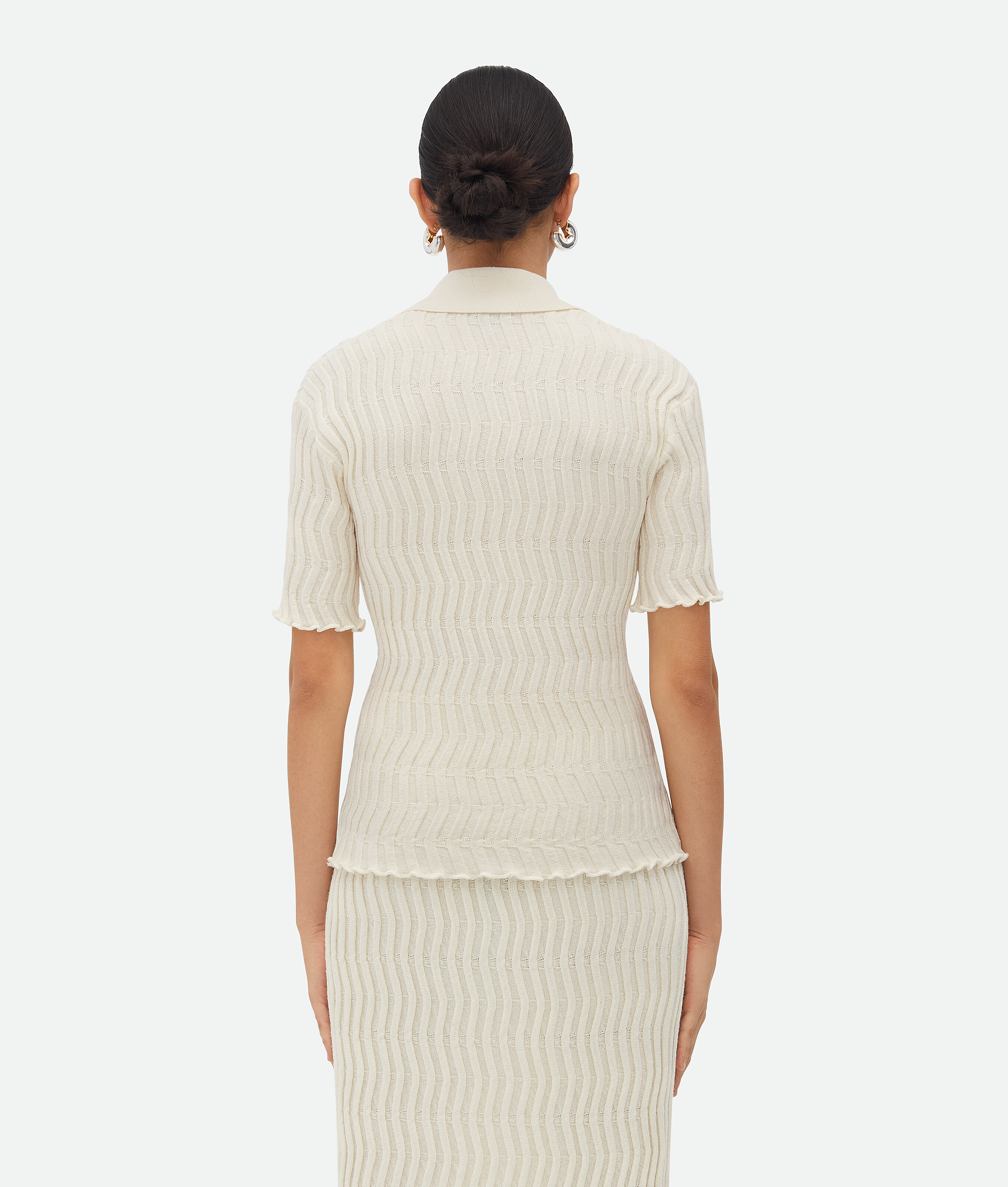 Bottega Veneta Zigzag Knit Short-sleeve Polo Top In Beige