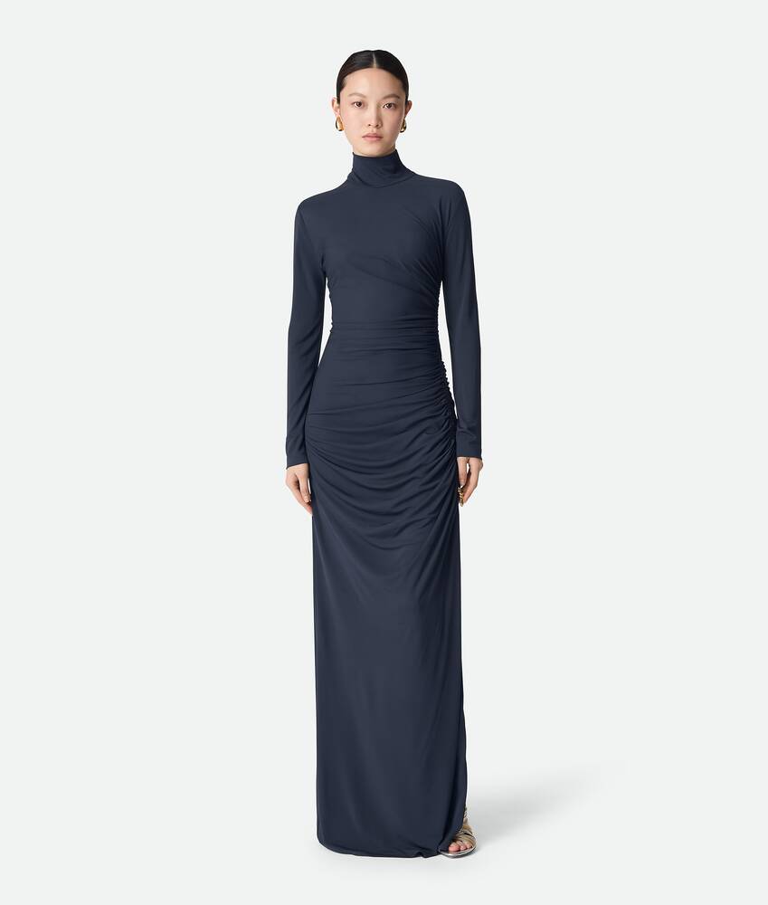 Women's Crepe Viscose Jersey Dress in Abyss | Bottega Veneta US Women's Crepe Viscose Jersey Dress in Abyss | Bottega Veneta US