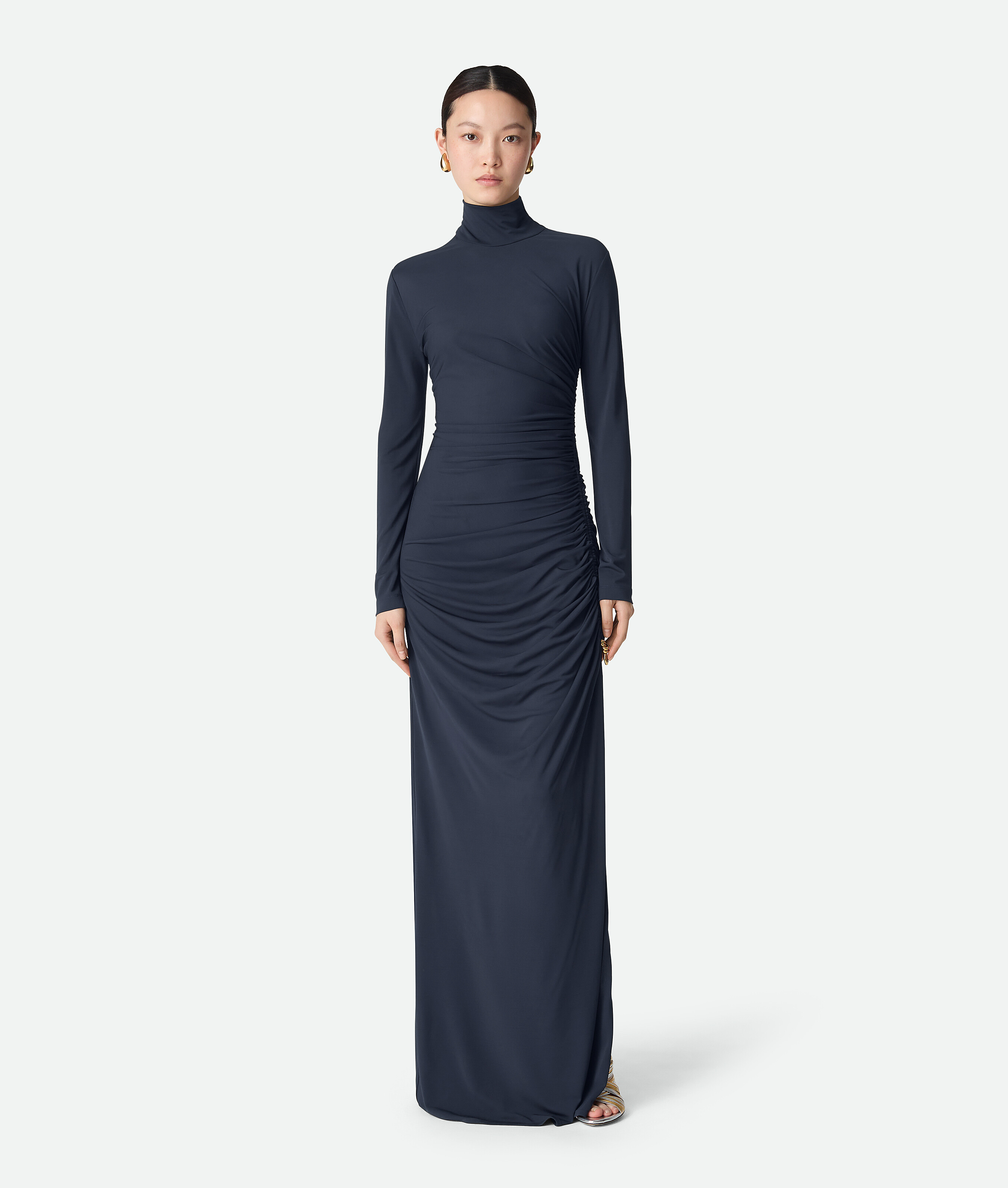 Bottega Veneta Knot Draped Jersey Gown In Blue