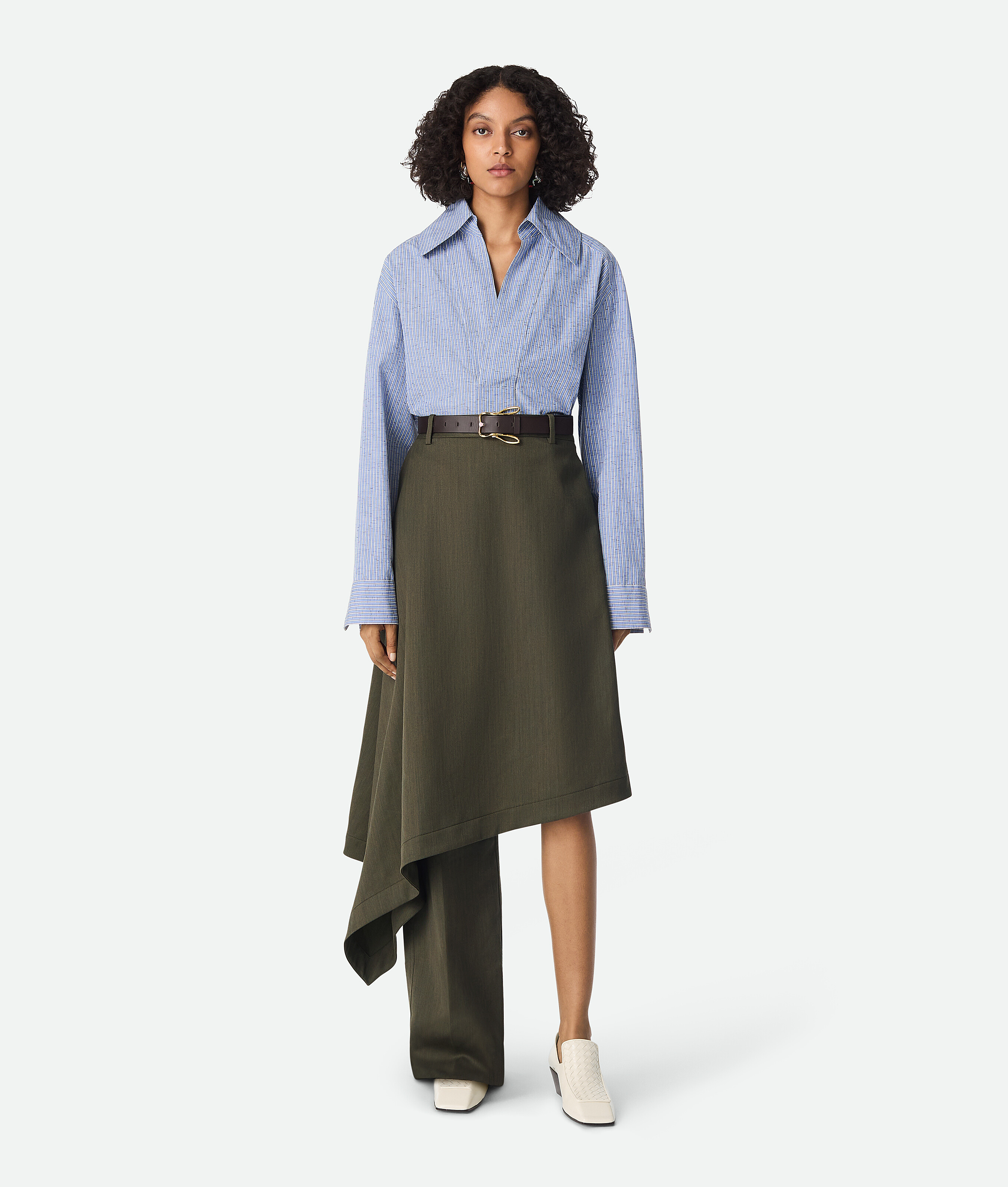 Bottega Veneta Gestreiftes Hemd Aus Baumwolle Und Leinen In Blue/white