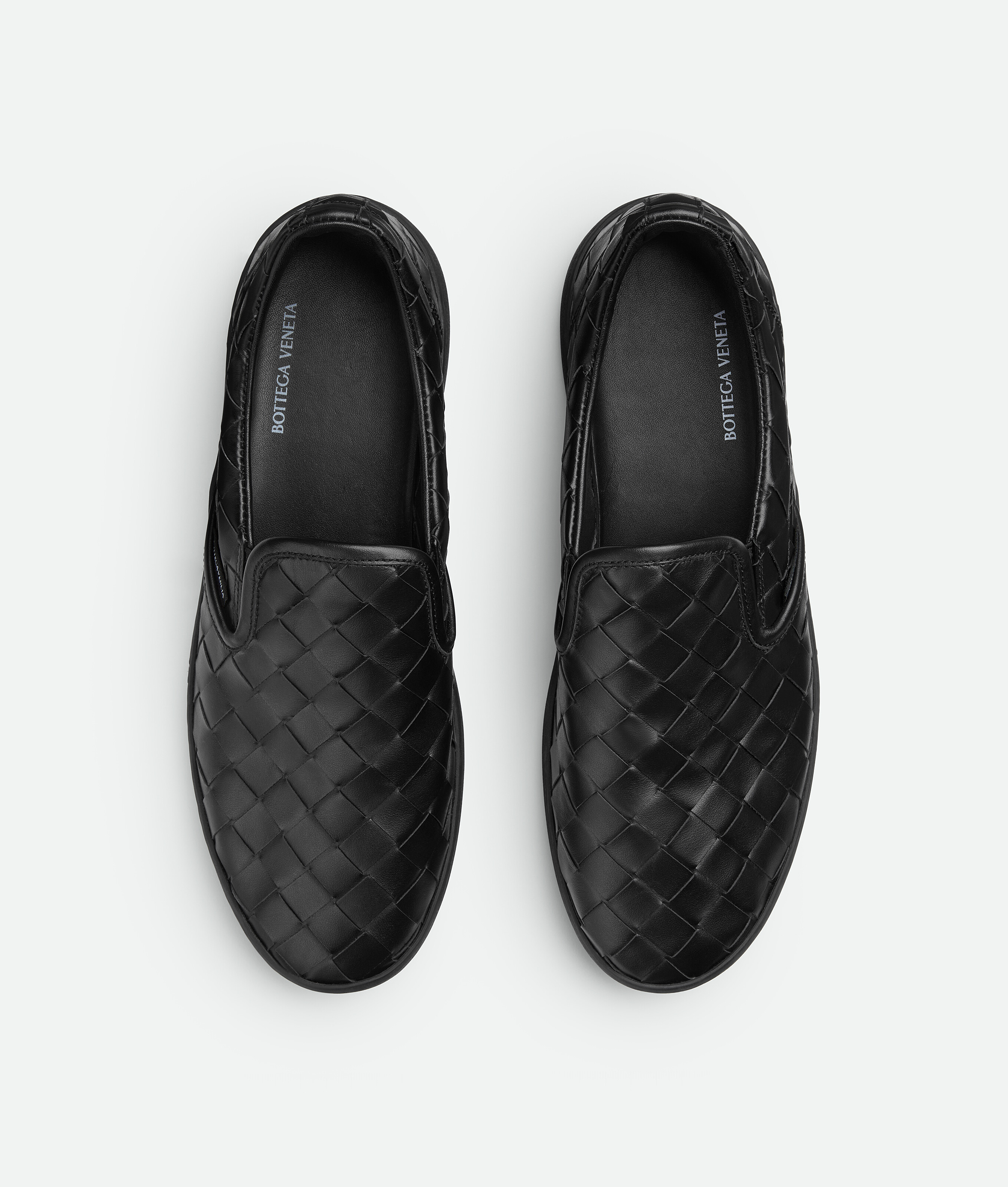 Bottega Veneta Leather Slip-on Sneakers With Intrecciato Motif In Black