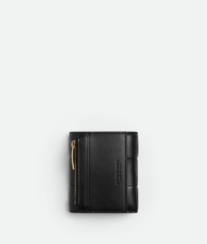 Black Leather Trifold Key Holder Wallet With Zipper Change Pouch