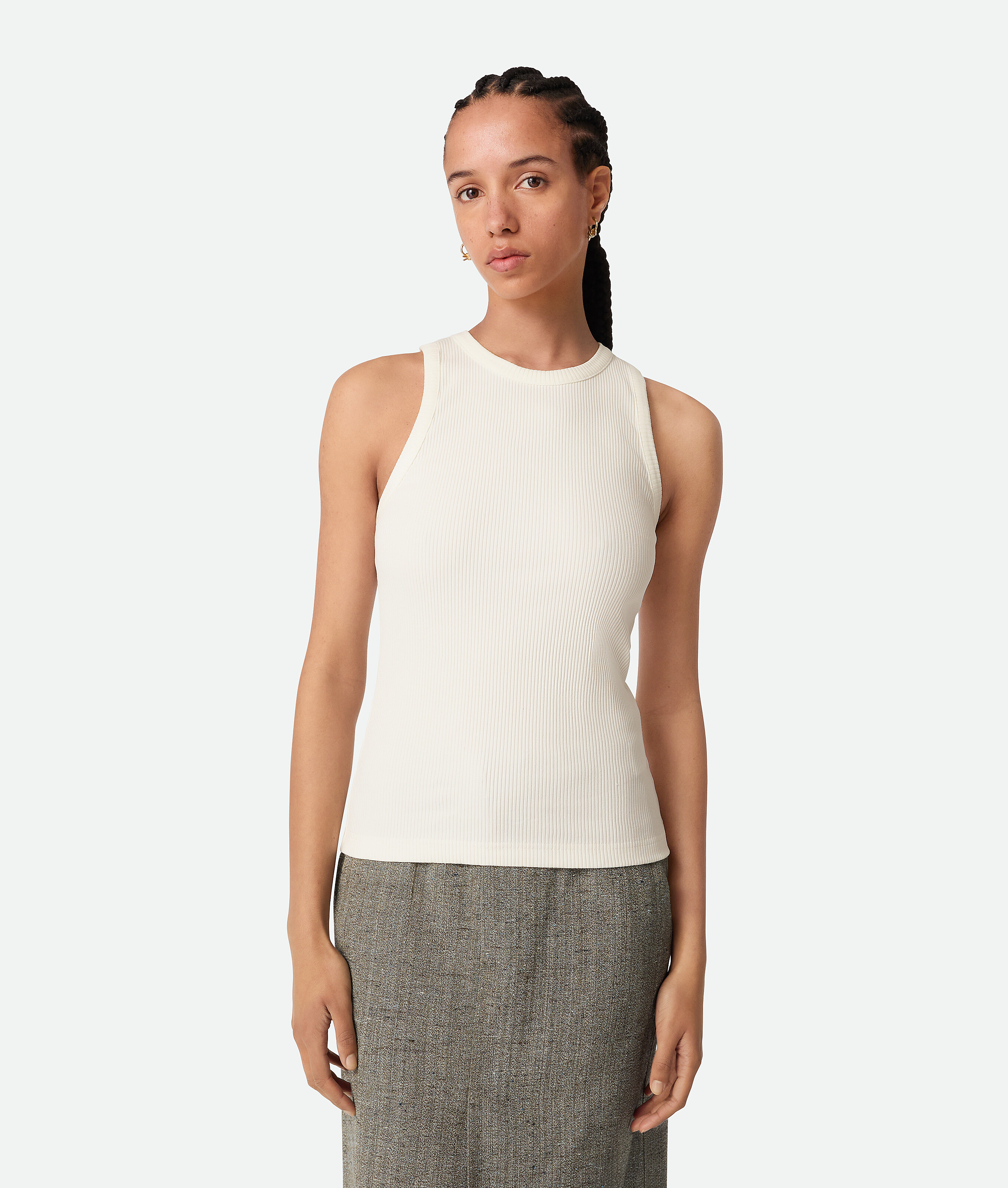 Bottega Veneta Cotton Rib Jersey Tank Top - Chalk - Woman - S - Cotton & Elastane