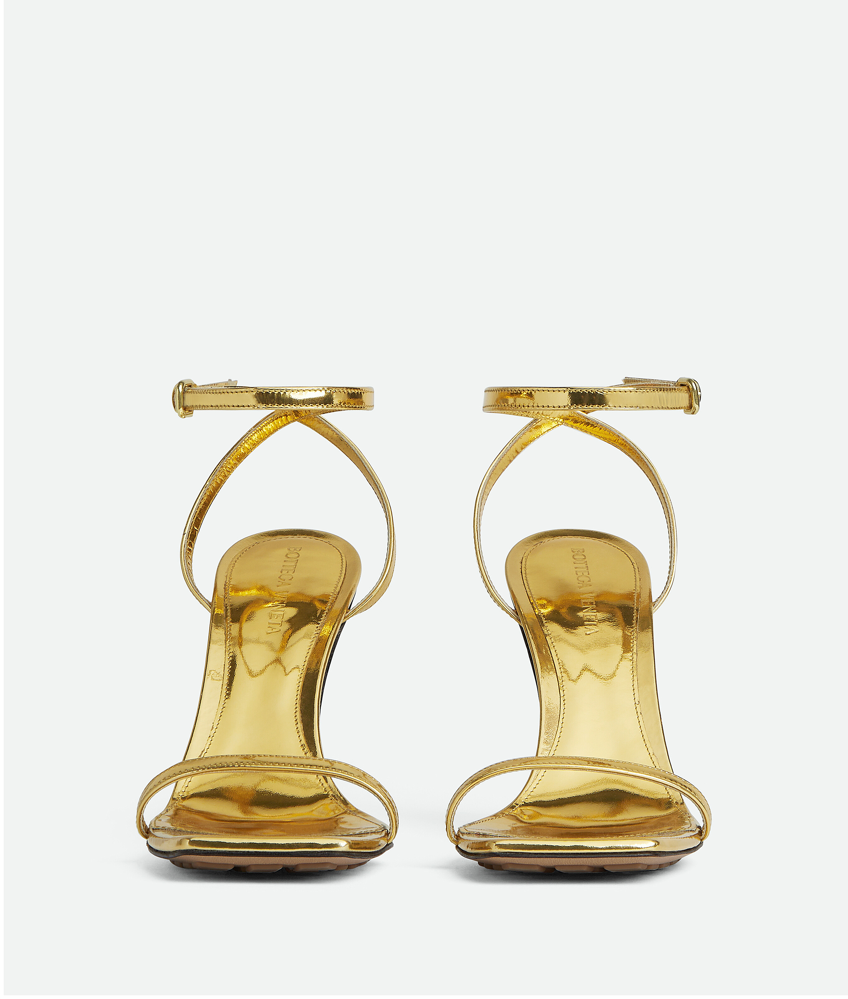 Bottega Veneta Metallic Knot-heel Ankle-strap Sandals In Gold