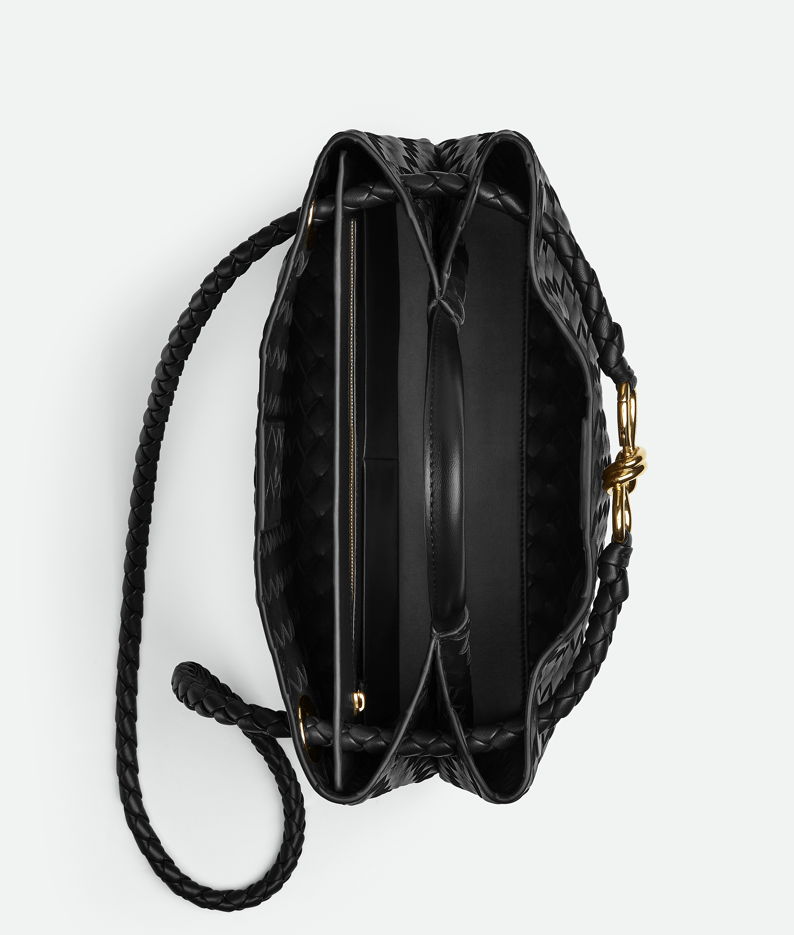 Bottega Veneta Women Andiamo Leathwer Shoulder Bag With Intrecciato Motif In Black