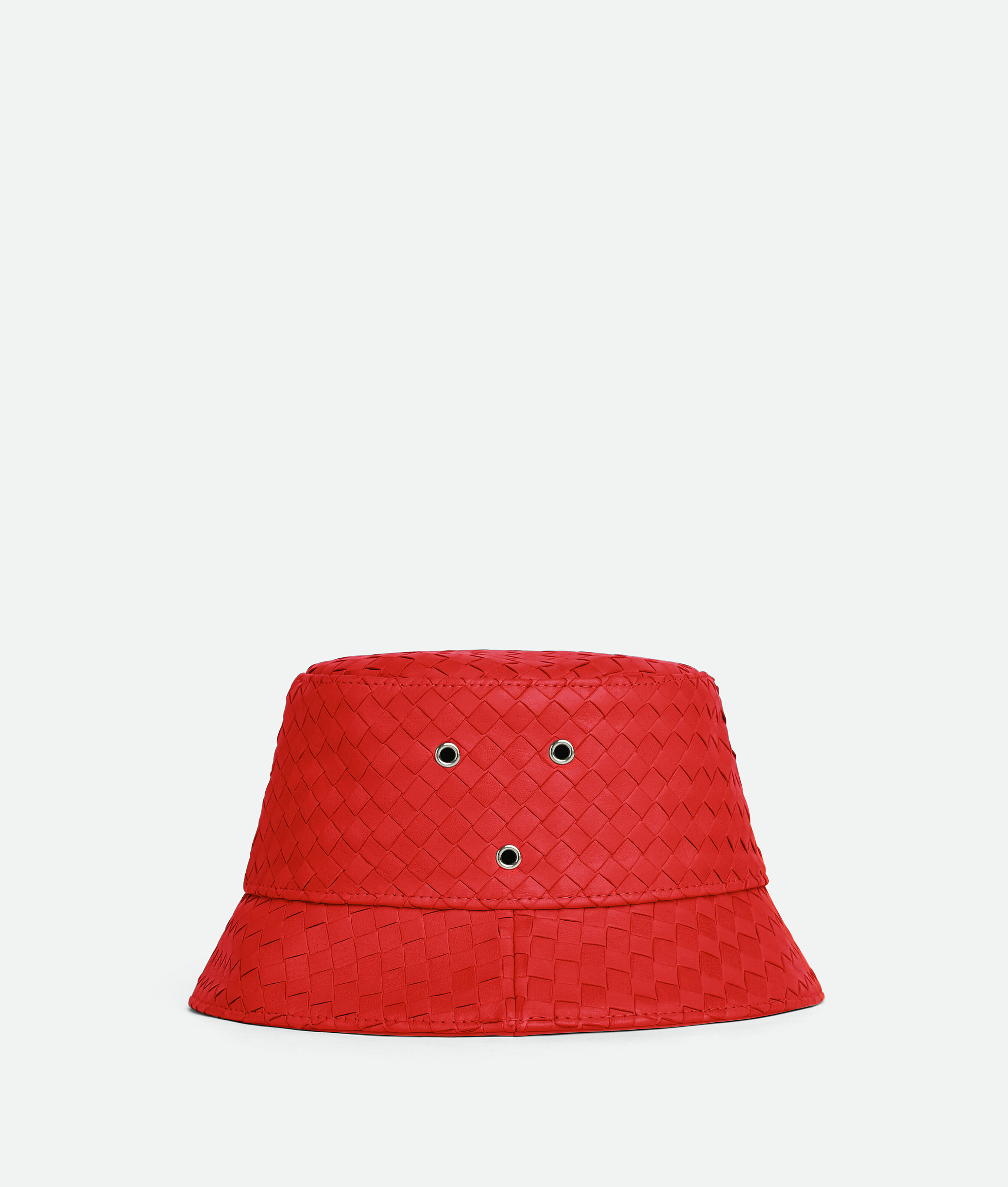 Shop Bottega Veneta Leather Intrecciato Bucket Hat In Red