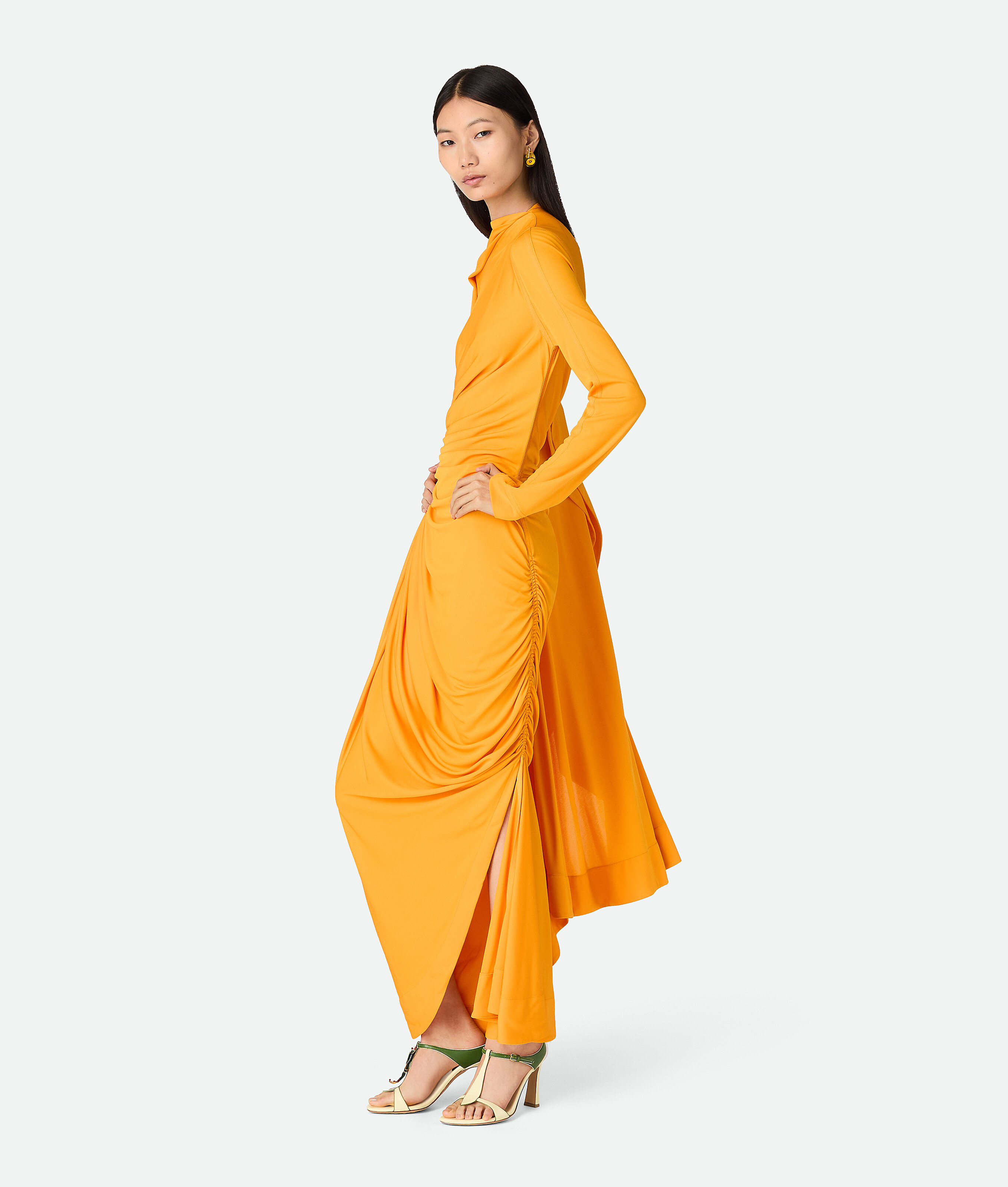 Shop Bottega Veneta Robe Drapée En Jersey De Viscose In Mandarin