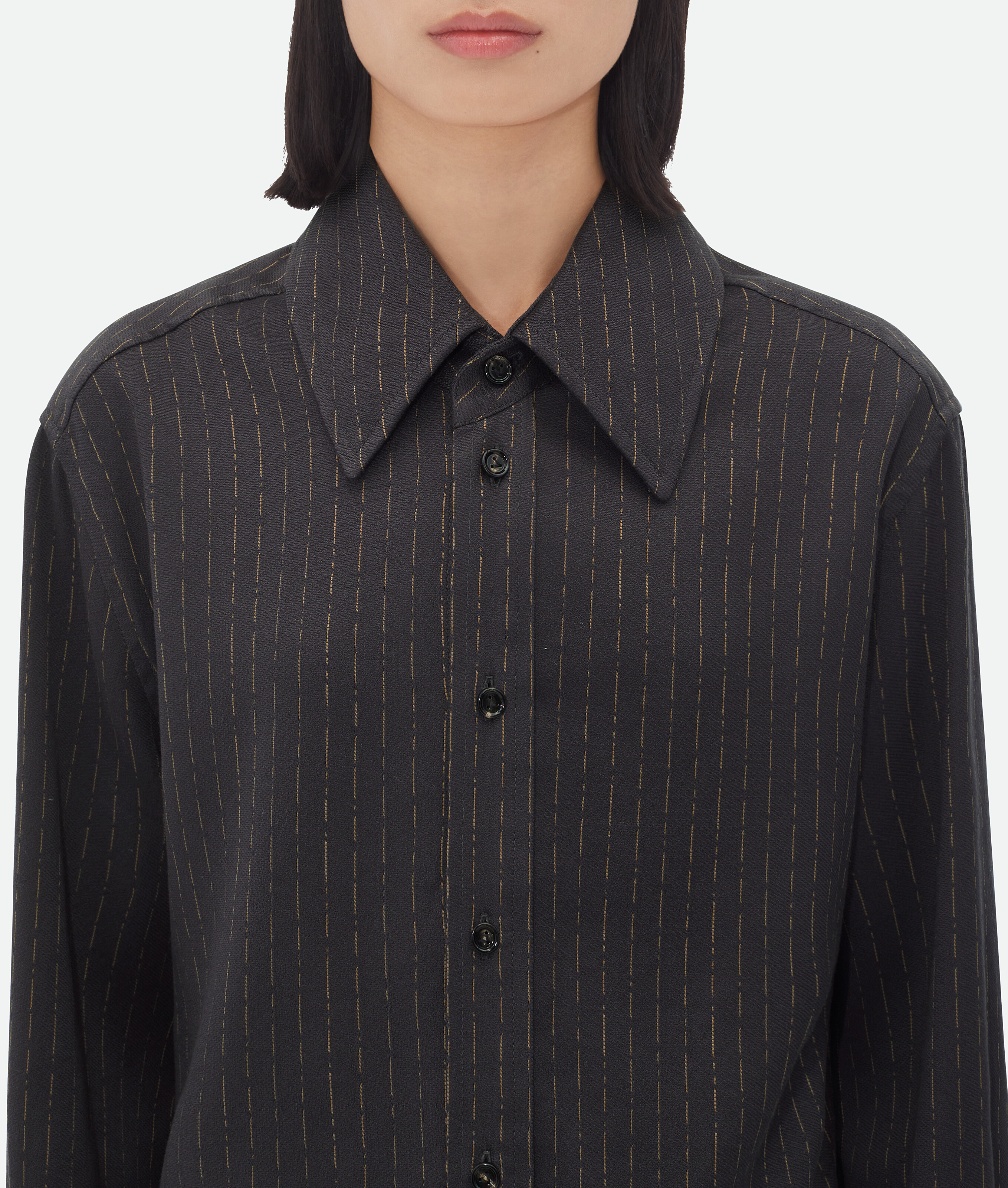 Shop Bottega Veneta Cotton And Silk Stripe Shirt In Grey
