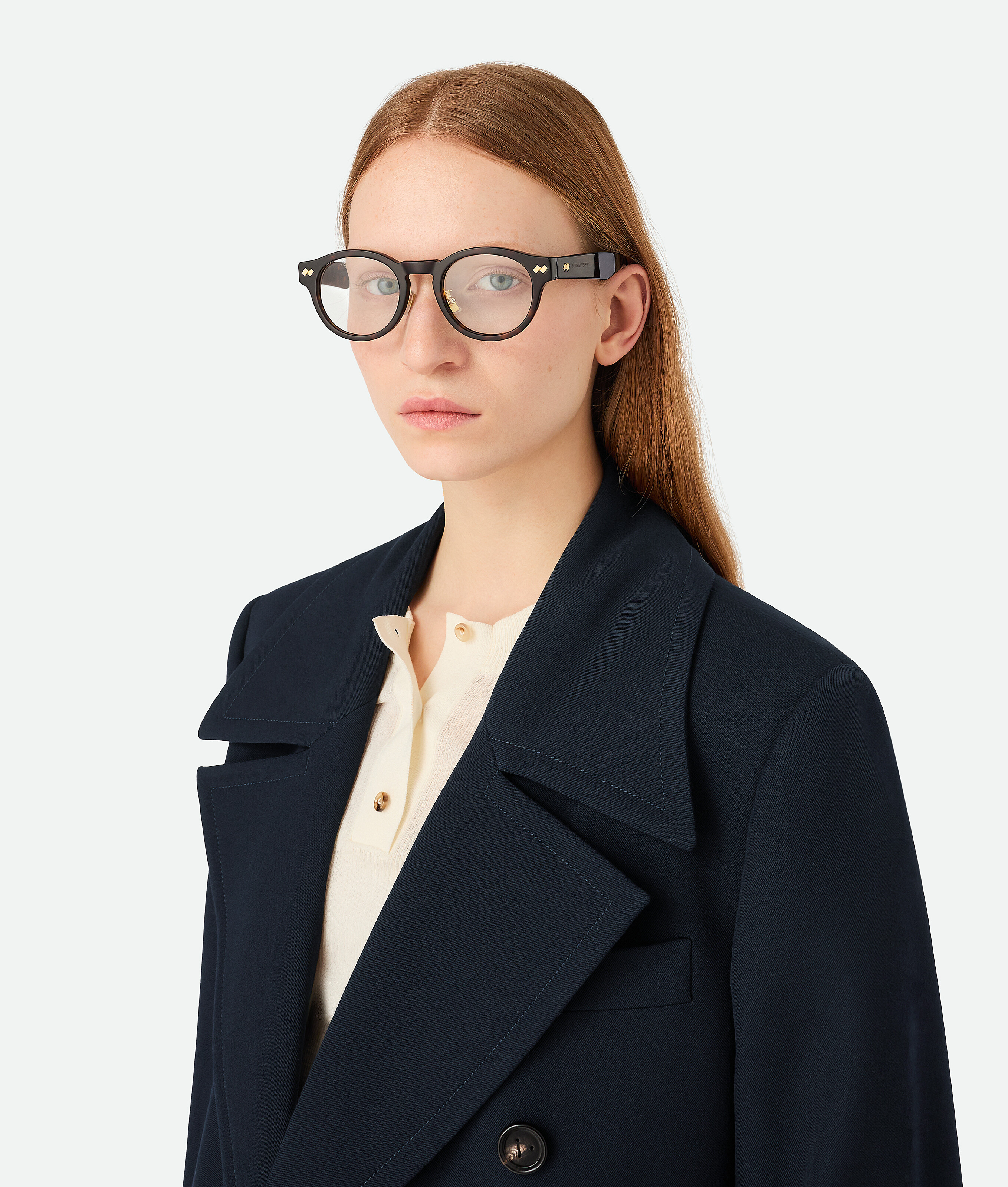 Bottega Veneta Round Frame Mirror In Havana/transparent