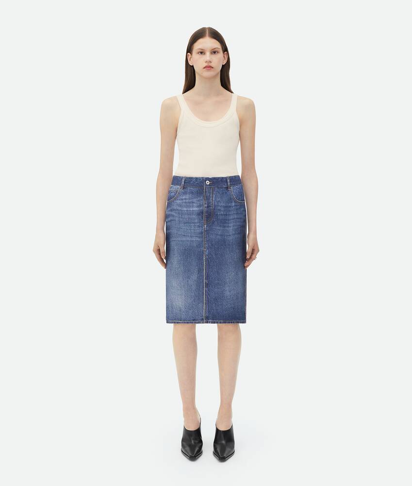 Display a large version of the product image 1 - Denim Printed Silk And Viscose Midi Skirt