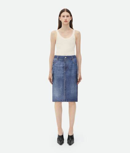 Display a large version of the product image 1 - Denim Printed Silk And Viscose Midi Skirt