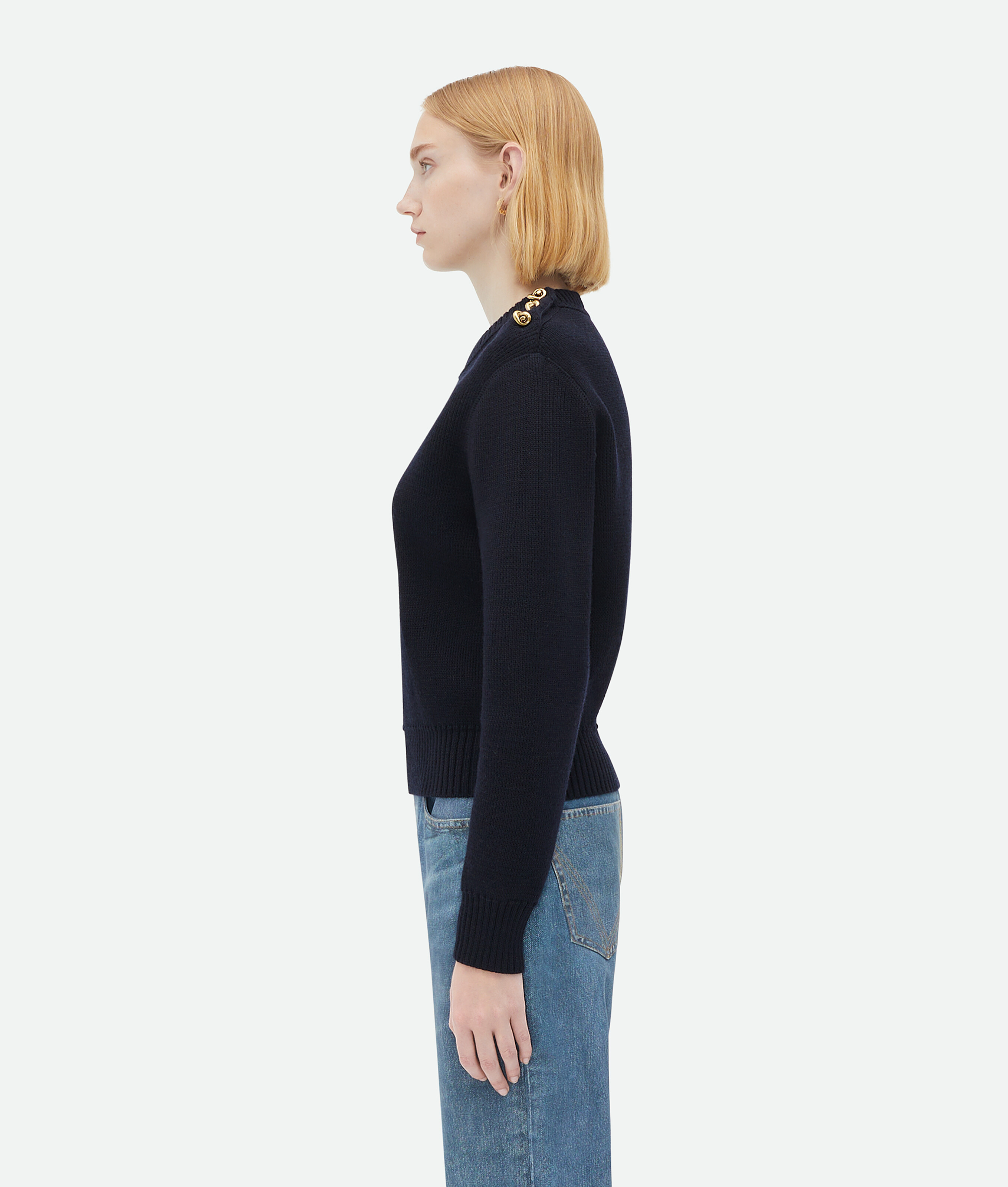 Shop Bottega Veneta Wool Sweater With Metal Knot Buttons In Blue