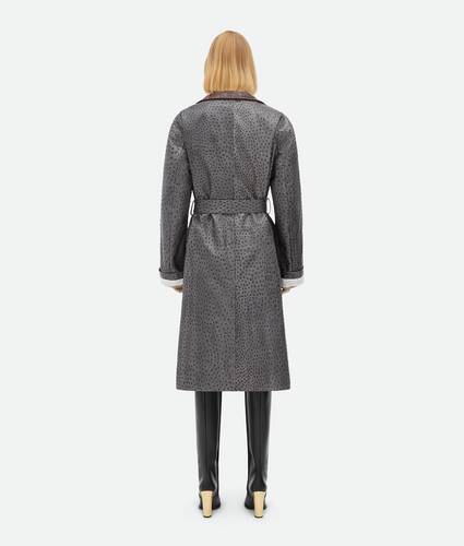 Ostrich-Effect Leather Belted Coat