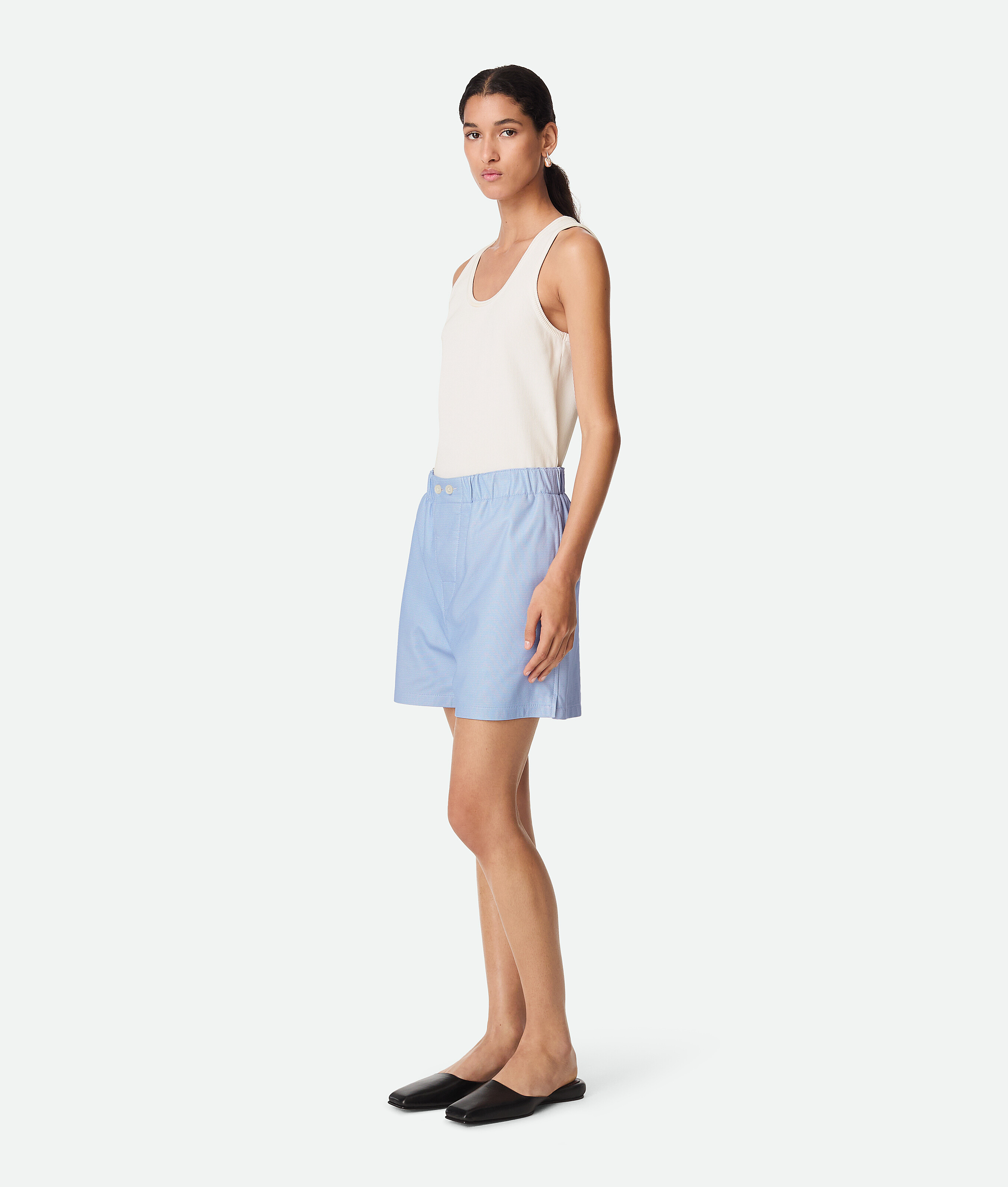 Bottega Veneta Bedruckte Boxershorts Aus Leder In Light Blue