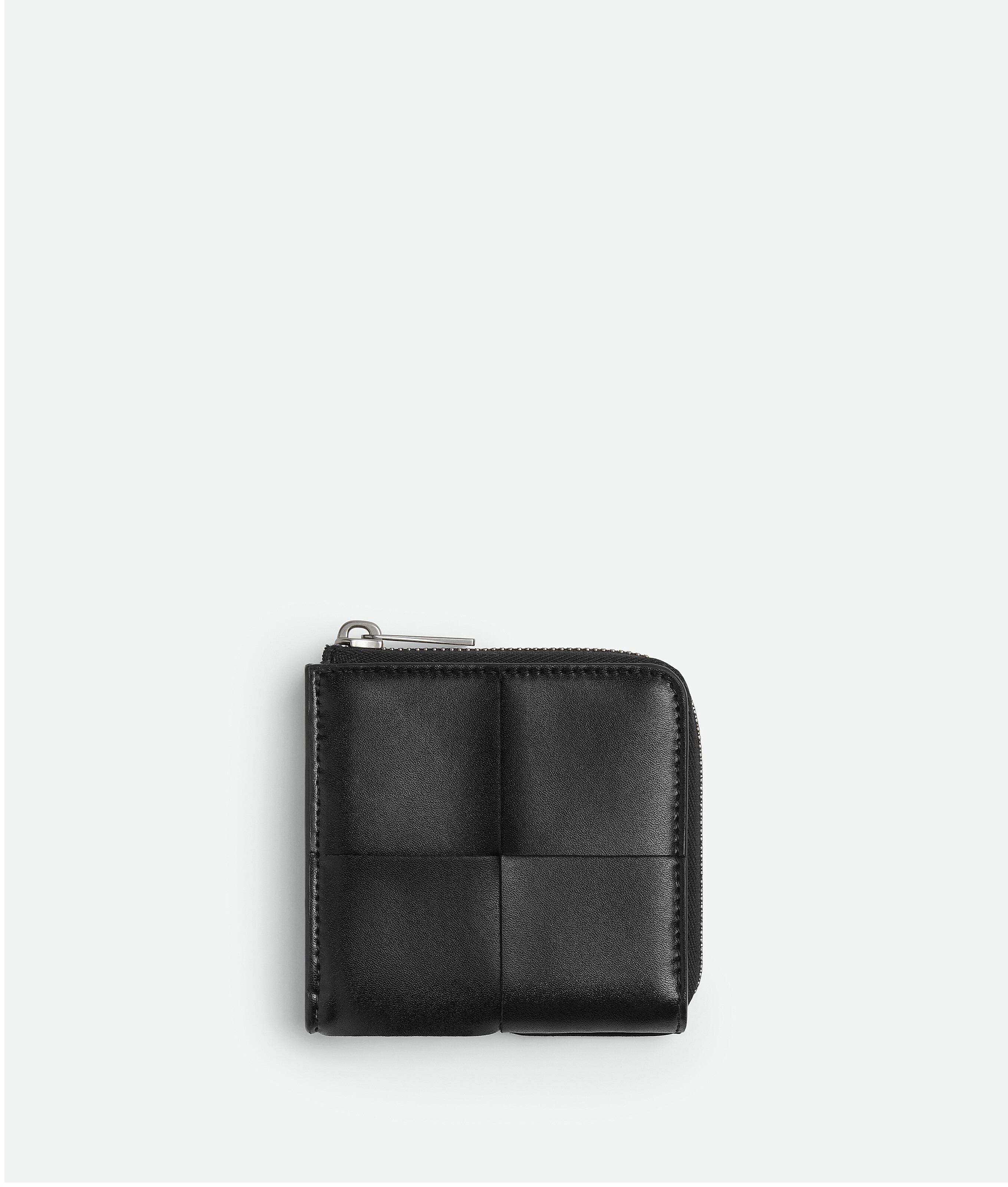 Bottega Veneta Cassette Square Compact Zip Around Wallet In Black