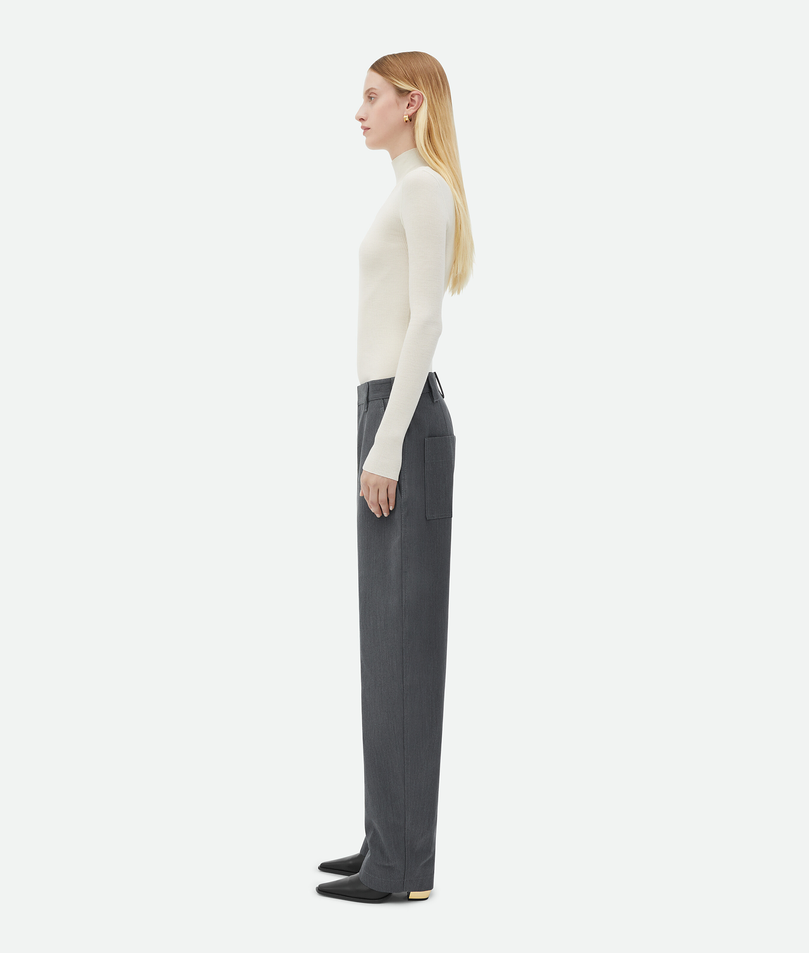 Shop Bottega Veneta Bonded Wool And Cotton Tapered Trousers In Grey