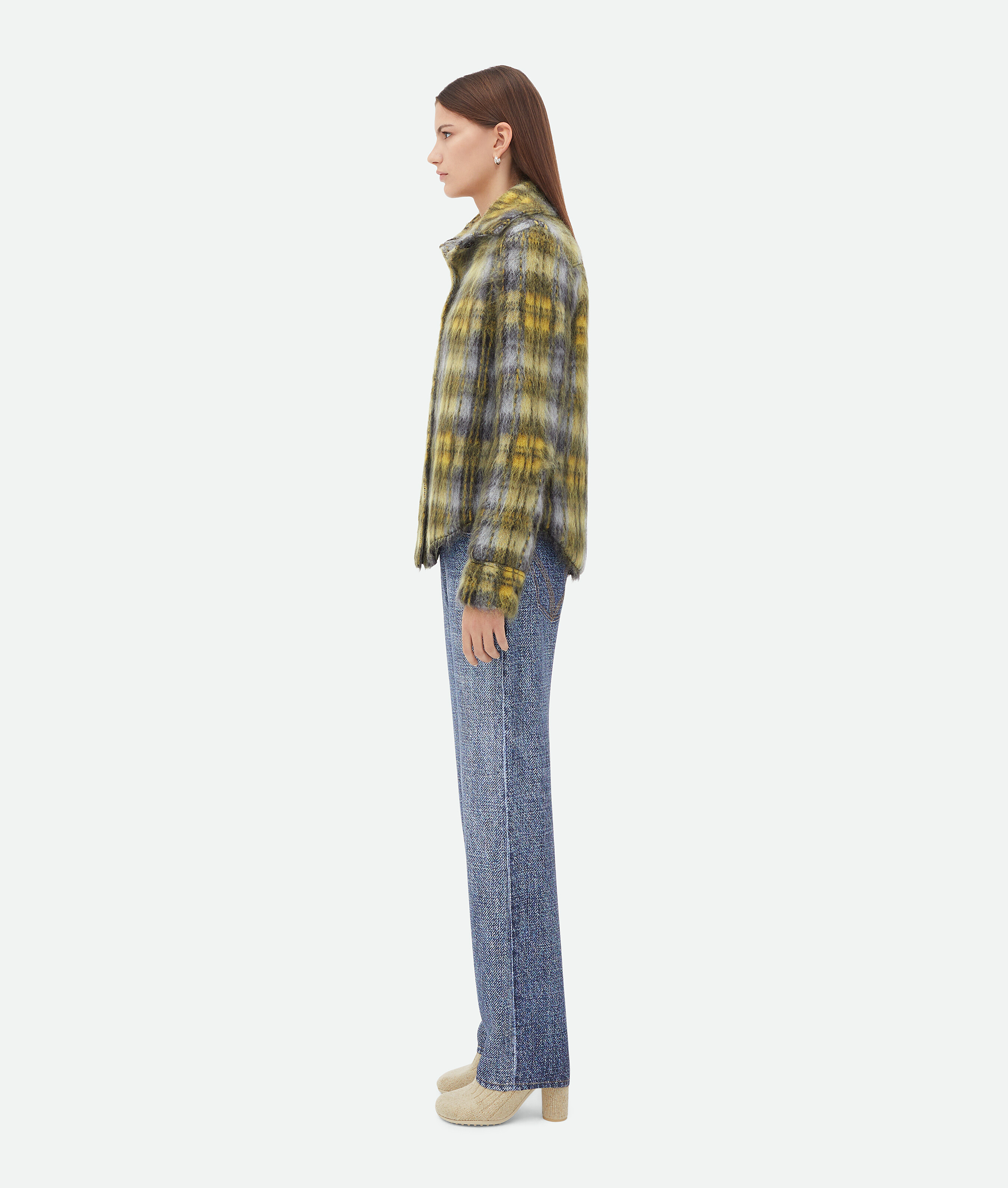 Bottega Veneta Plaid Wool Casual Jacket In Yellow