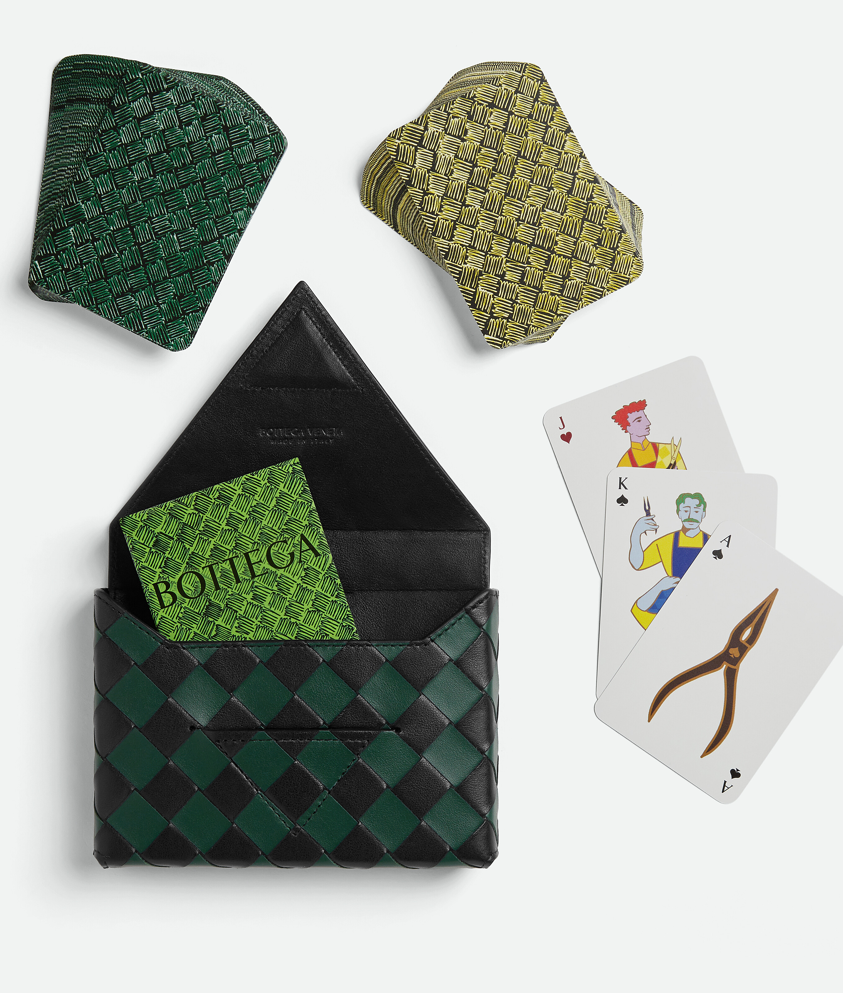Bottega Veneta Intrecciato Spielkarten In Black/emerald