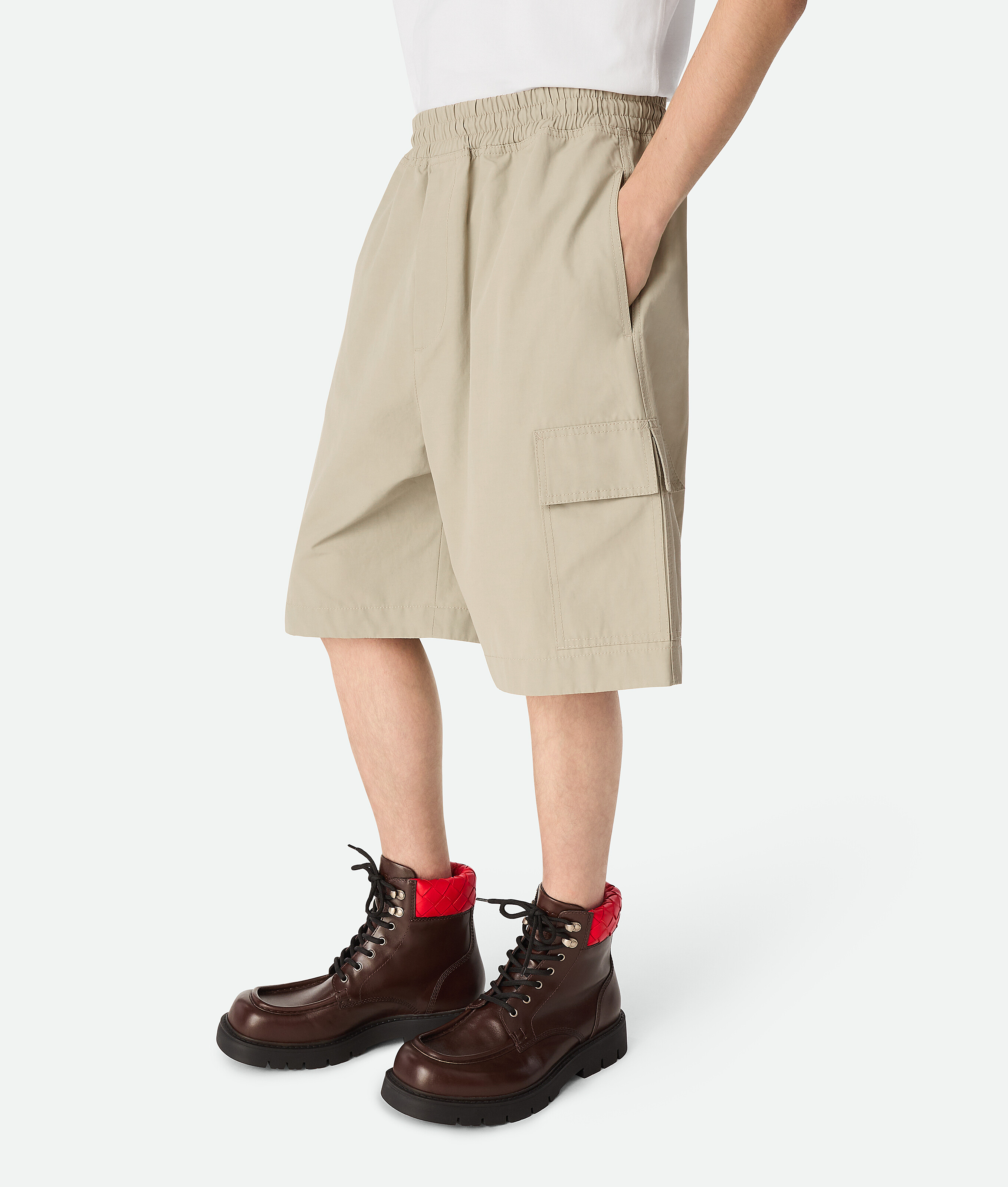 Bottega Veneta Technical Cotton Cargo Shorts In Sahara