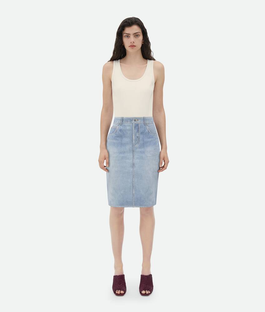 Display a large version of the product image 1 - Printed Leather Denim Midi Skirt