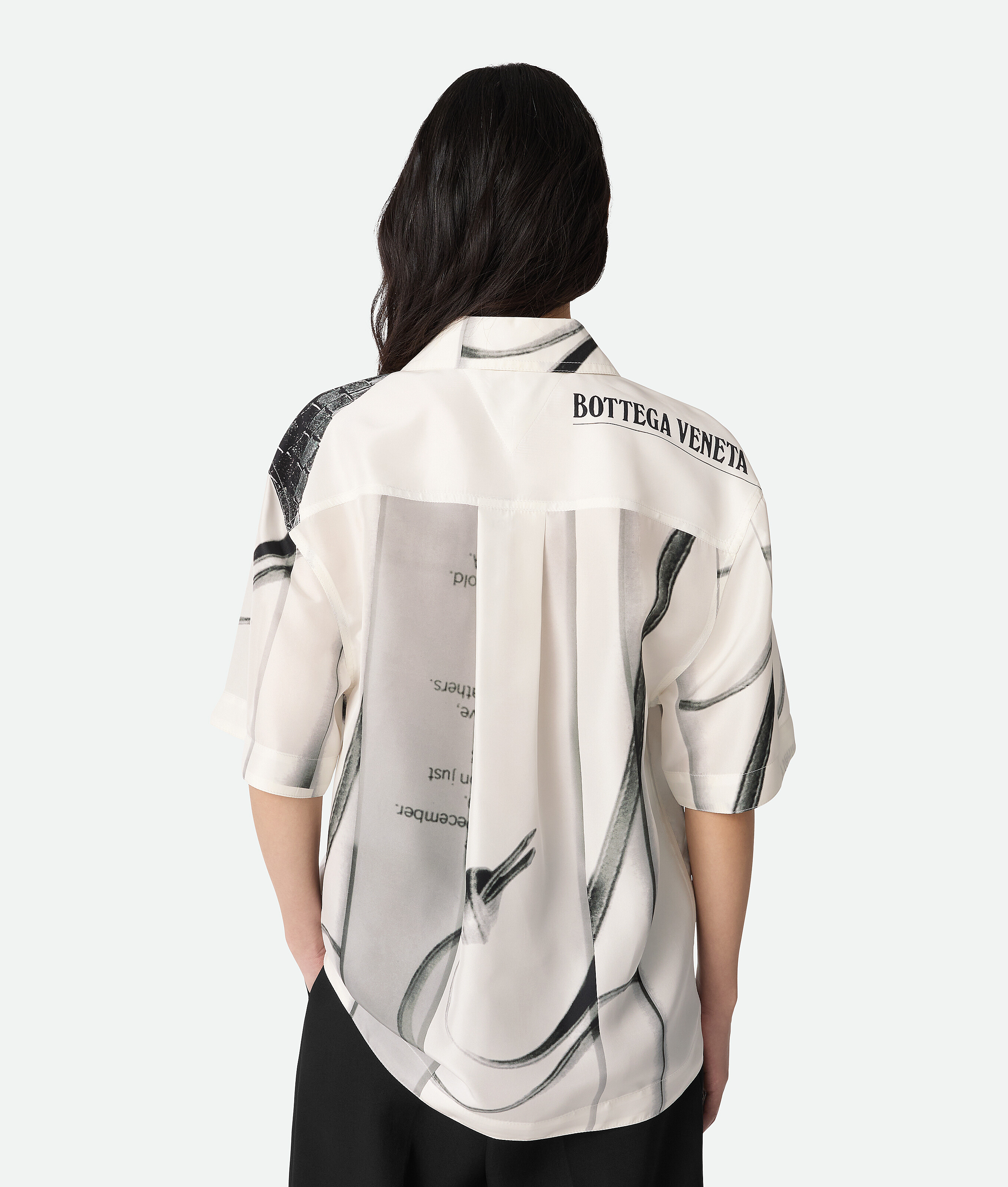 Bottega Veneta Campaign Print Oversize Silk Button-up Shirt In Chalk/black