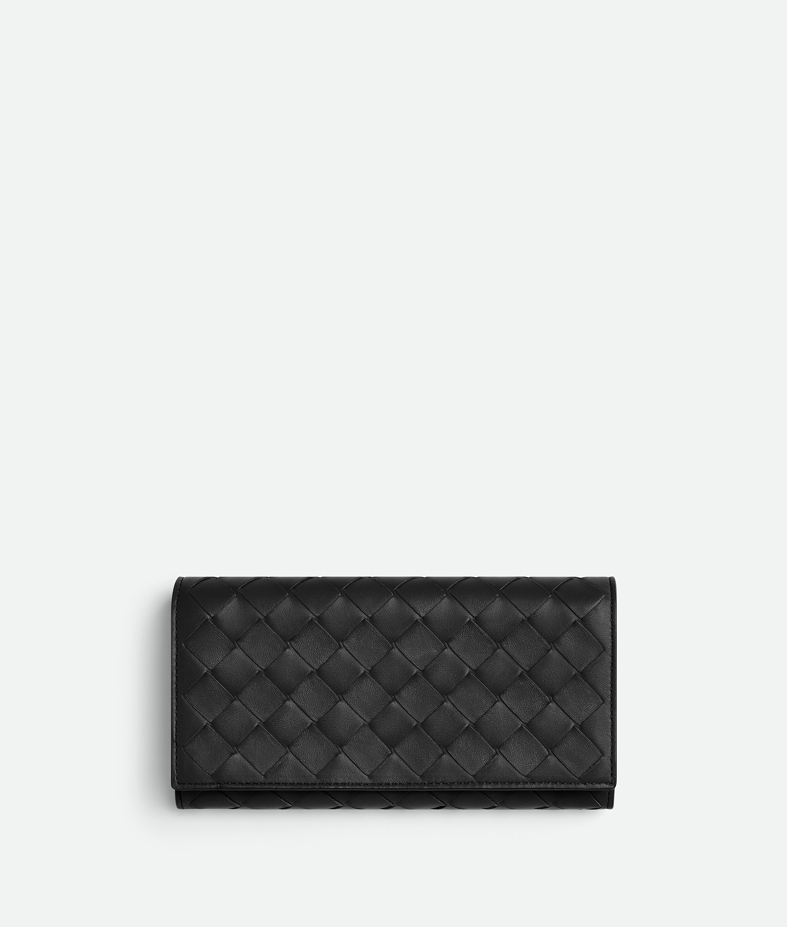 Bottega Veneta Intrecciato Large Flap Wallet In Black