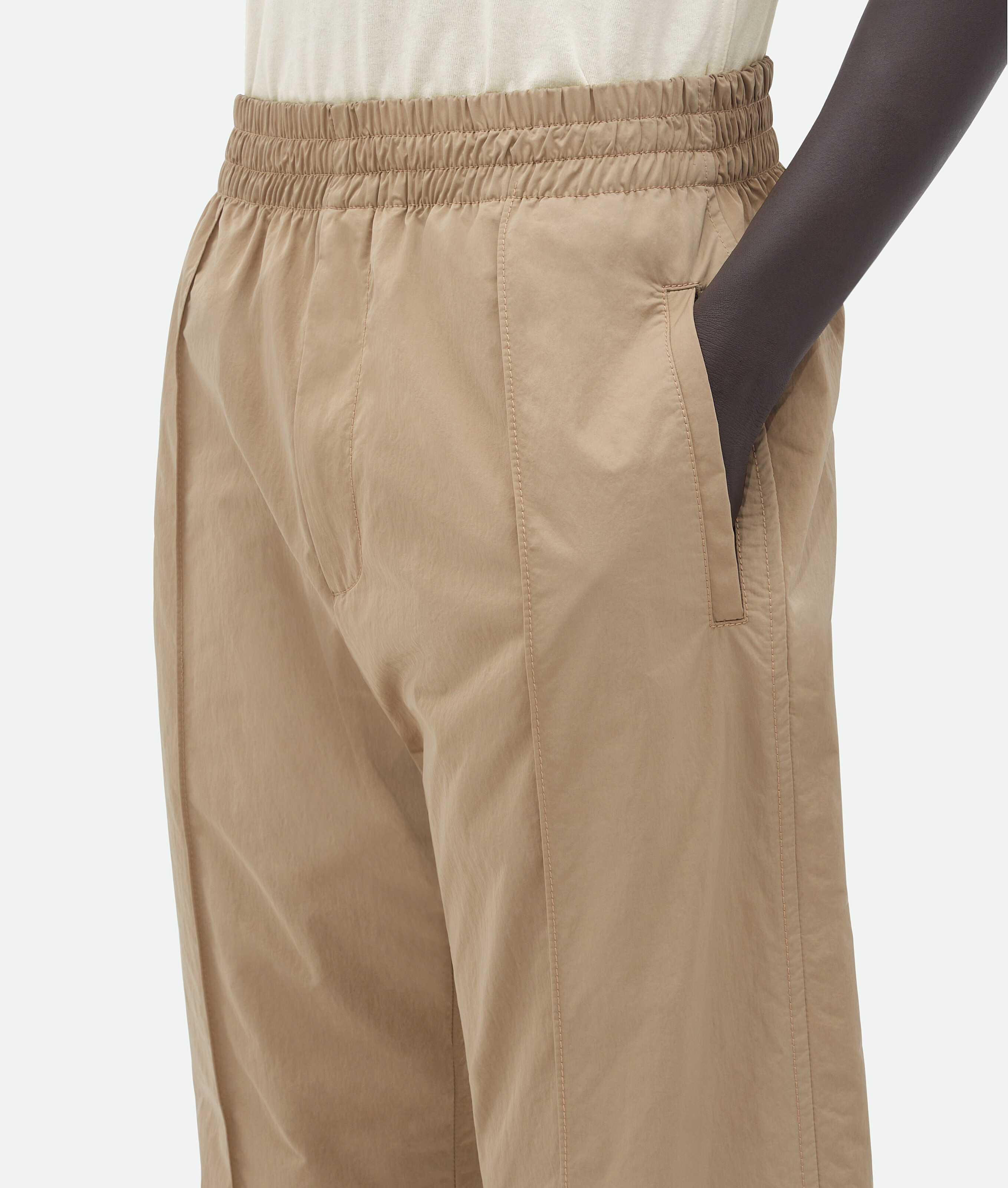 Shop Bottega Veneta Elastic Waist Tech Nylon Pants In Beige