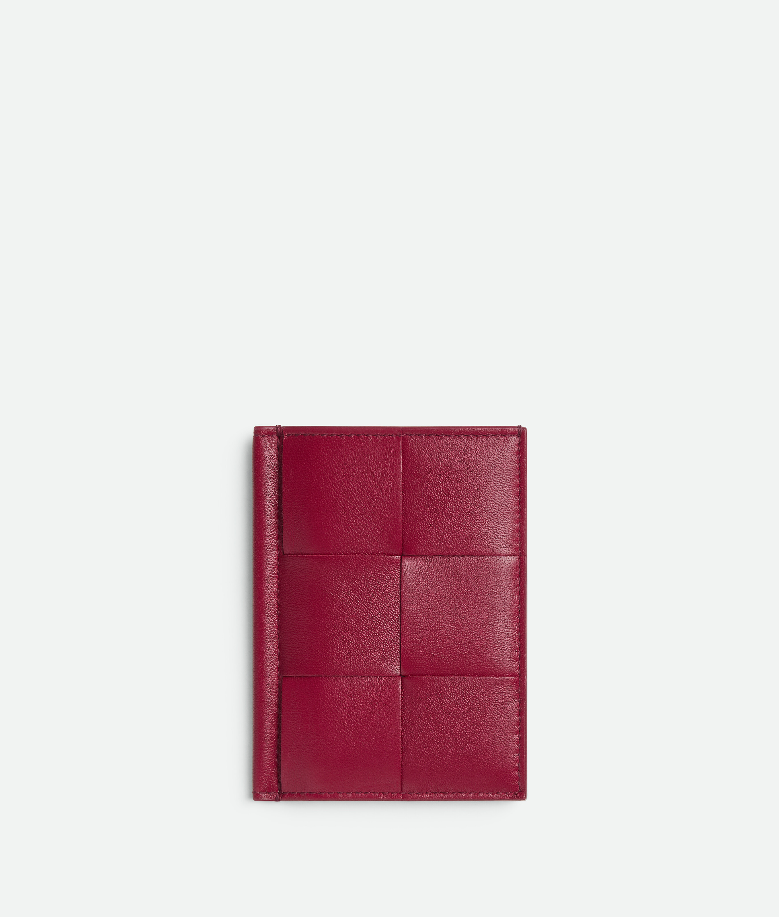 Shop Bottega Veneta Cassette Slim Flap Card Case In Dark Red / Bliss Washed