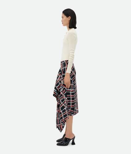 Distorted Check Printed Silk Wrapped Skirt