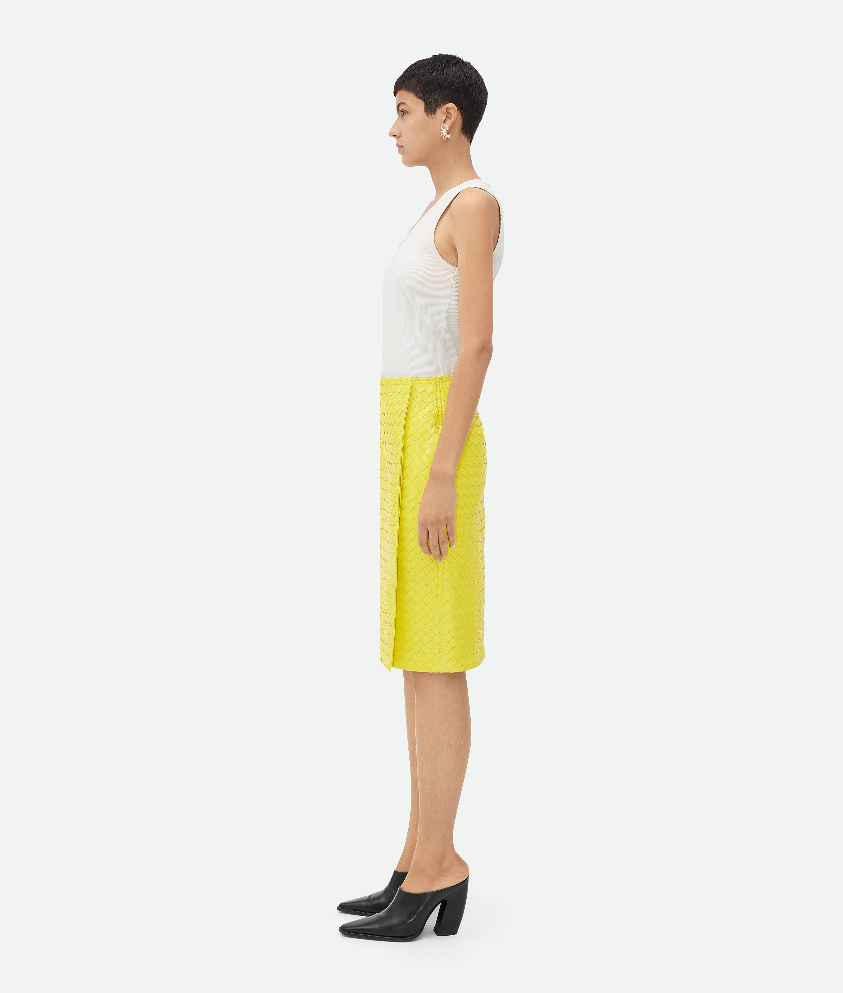 Shop Bottega Veneta Intrecciato Leather Skirt In Yellow