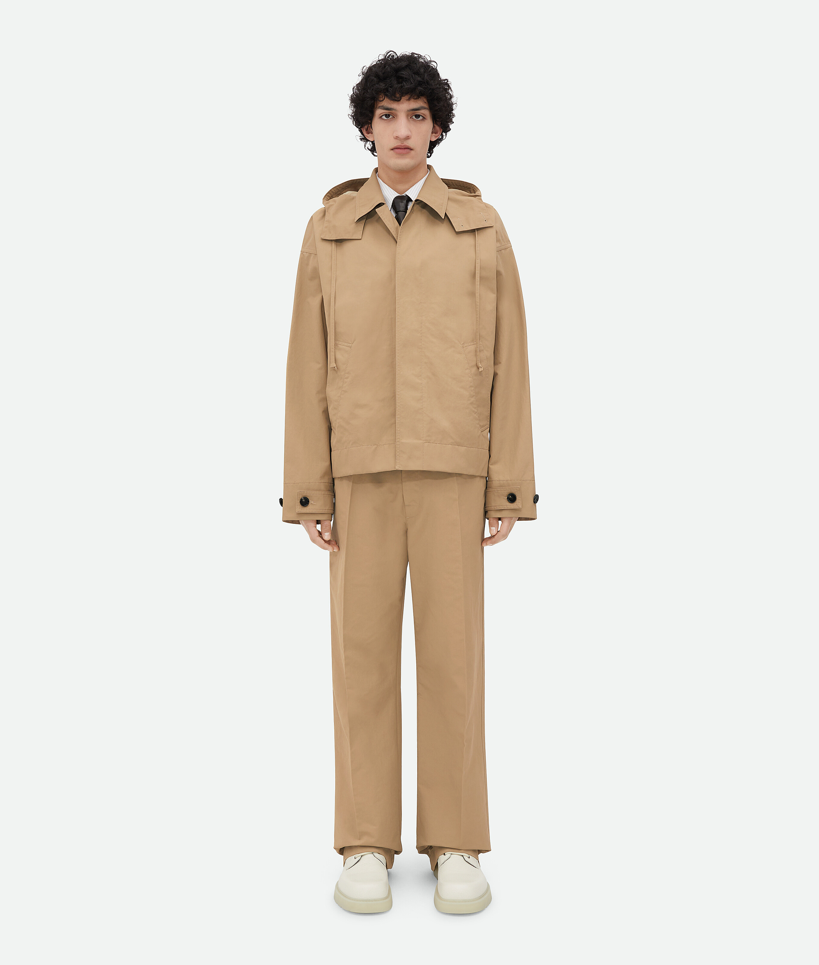 Bottega Veneta Beige Bi-color Tech Jacket In Desert Taupe/oatmeal