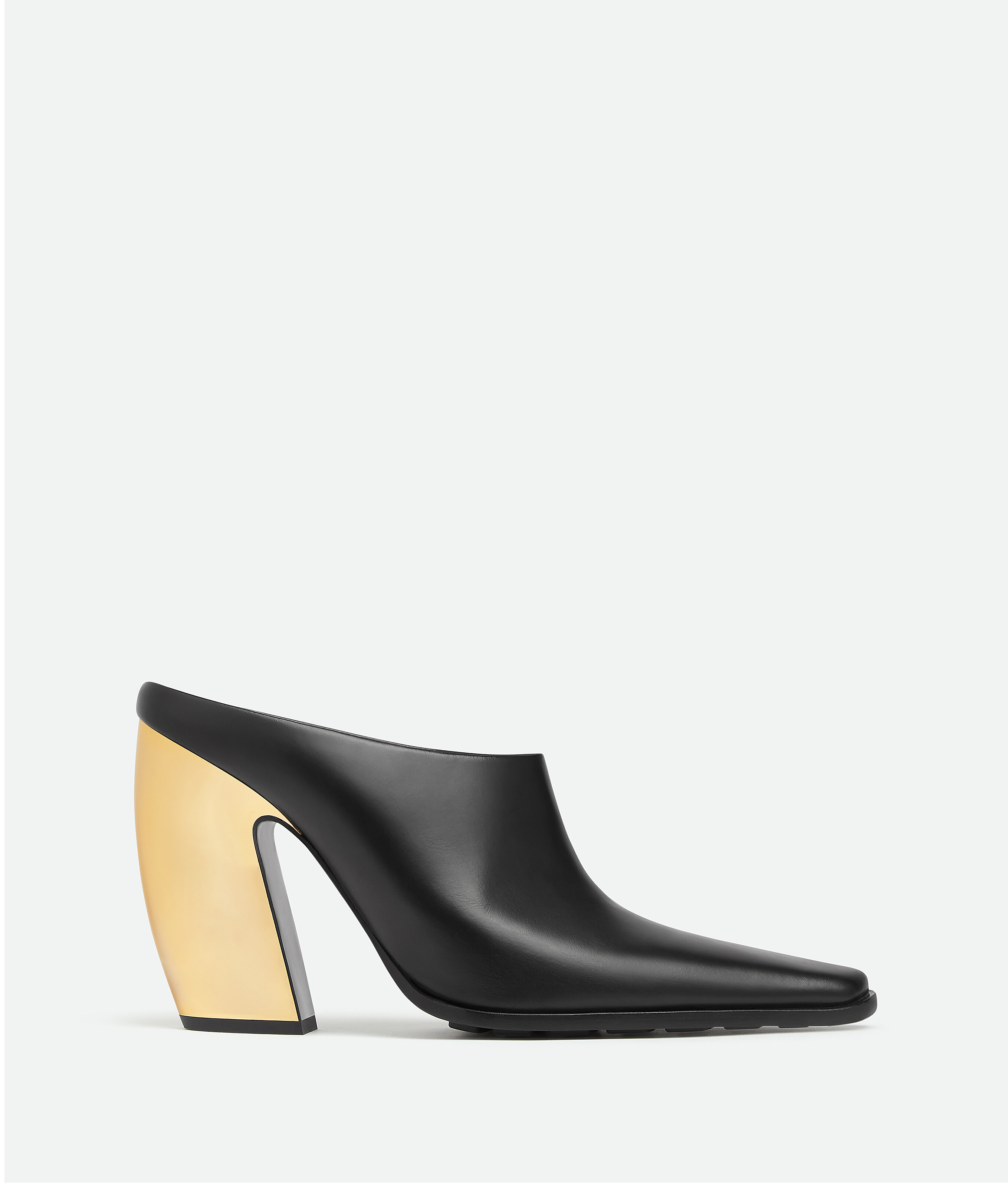 Bottega Veneta Tex Leather Chrome-heel Mules In Blackgold