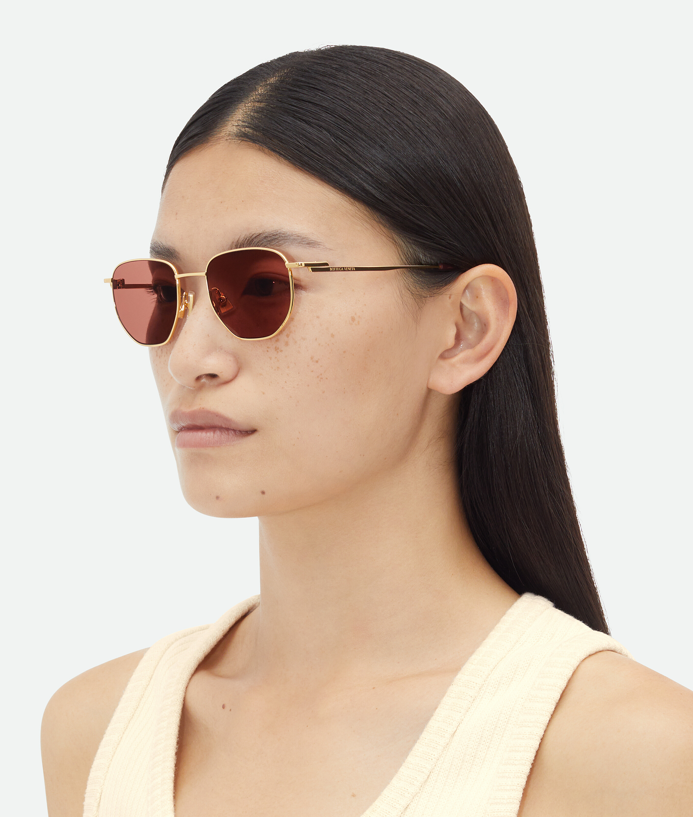 Shop Bottega Veneta Split Panthos Sunglasses In Gold