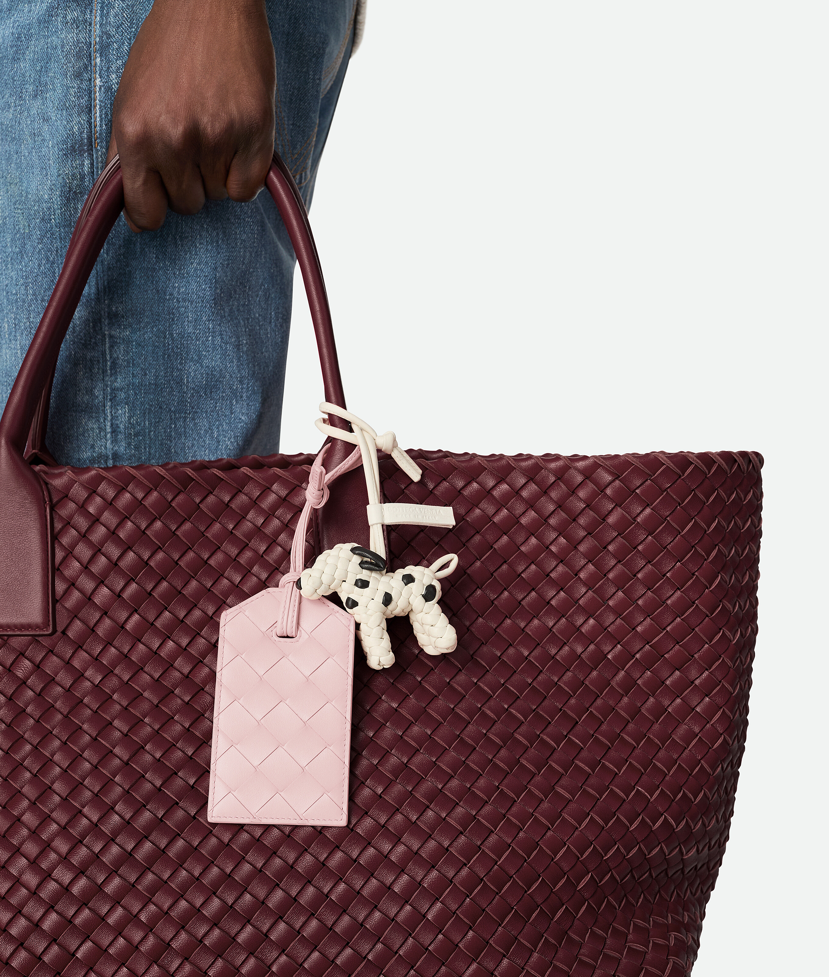 Bottega Veneta Intrecciato Tag Holder On Strap In Rose