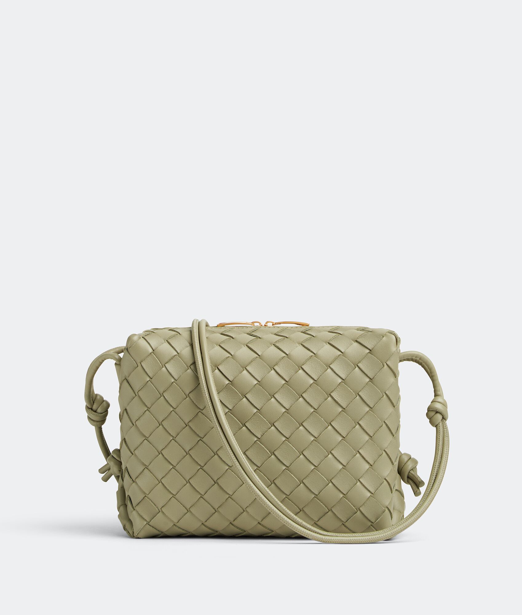 Bottega Small Loop Camera Bag in Travertine. Shop online now.