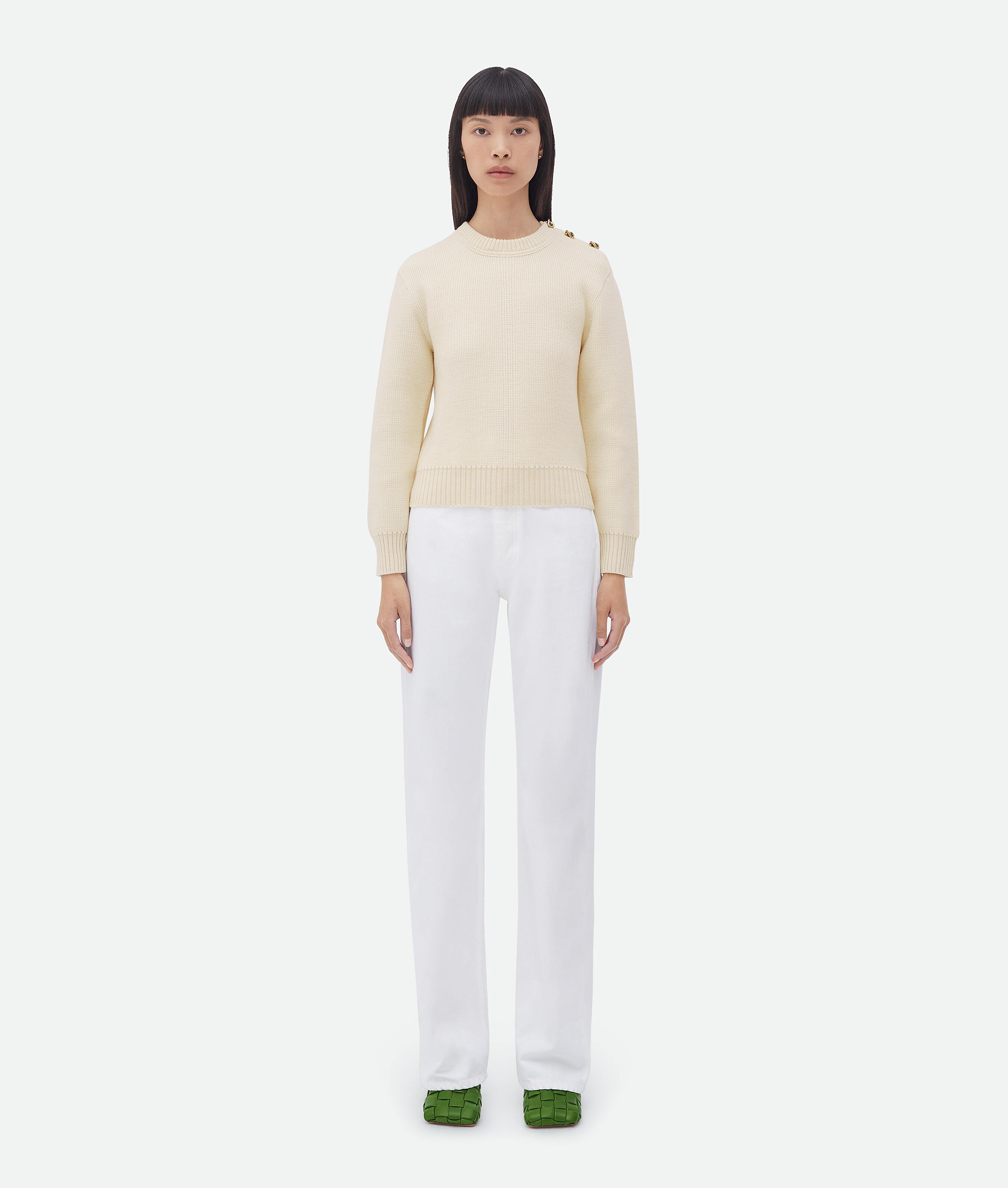 Bottega Veneta Rib Wool Sweater With Knot Detail In White