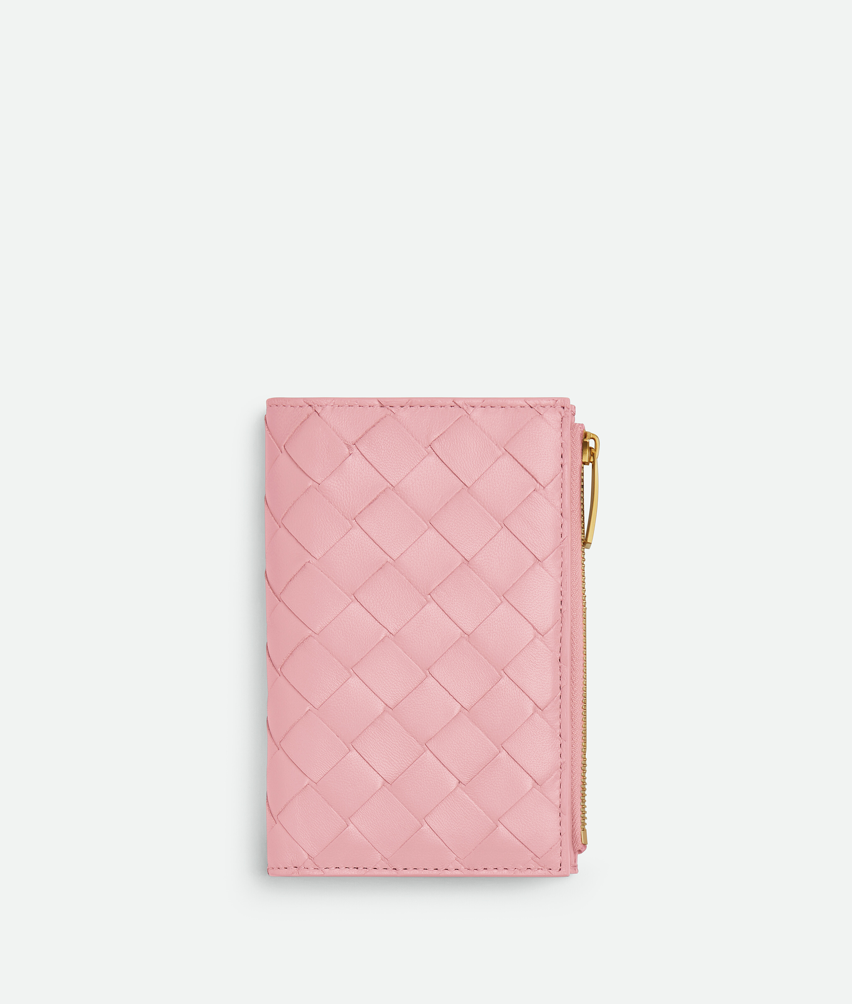 Bottega Veneta Medium Intrecciato Bi-fold Zip Wallet In Pink