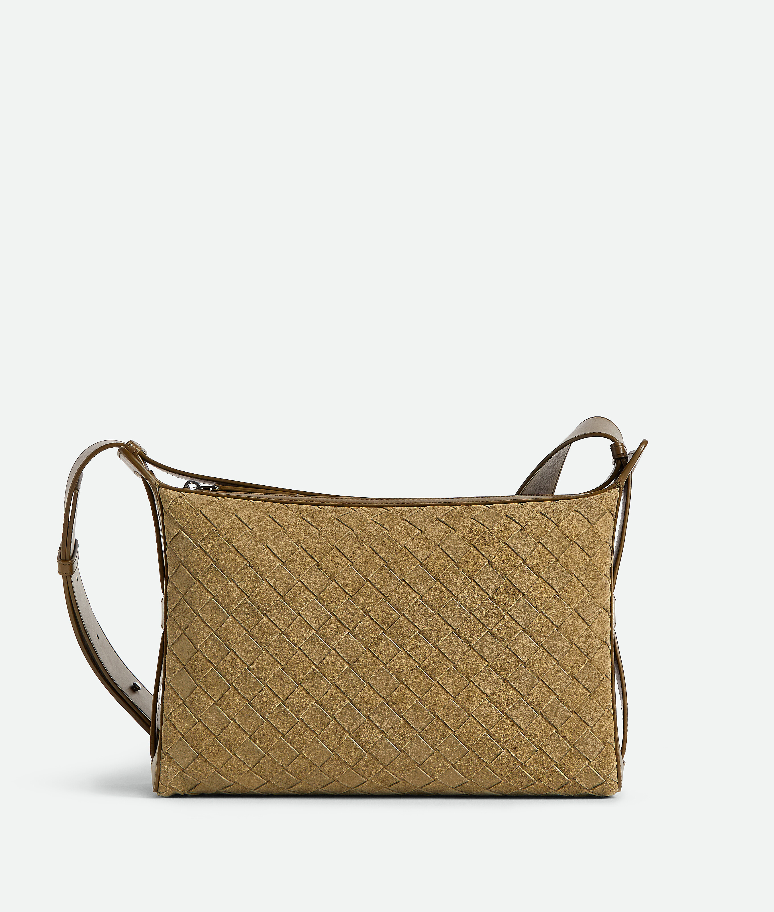 Bottega Veneta Suede Intrecciato Tribeca Cross-body Bag In Brown