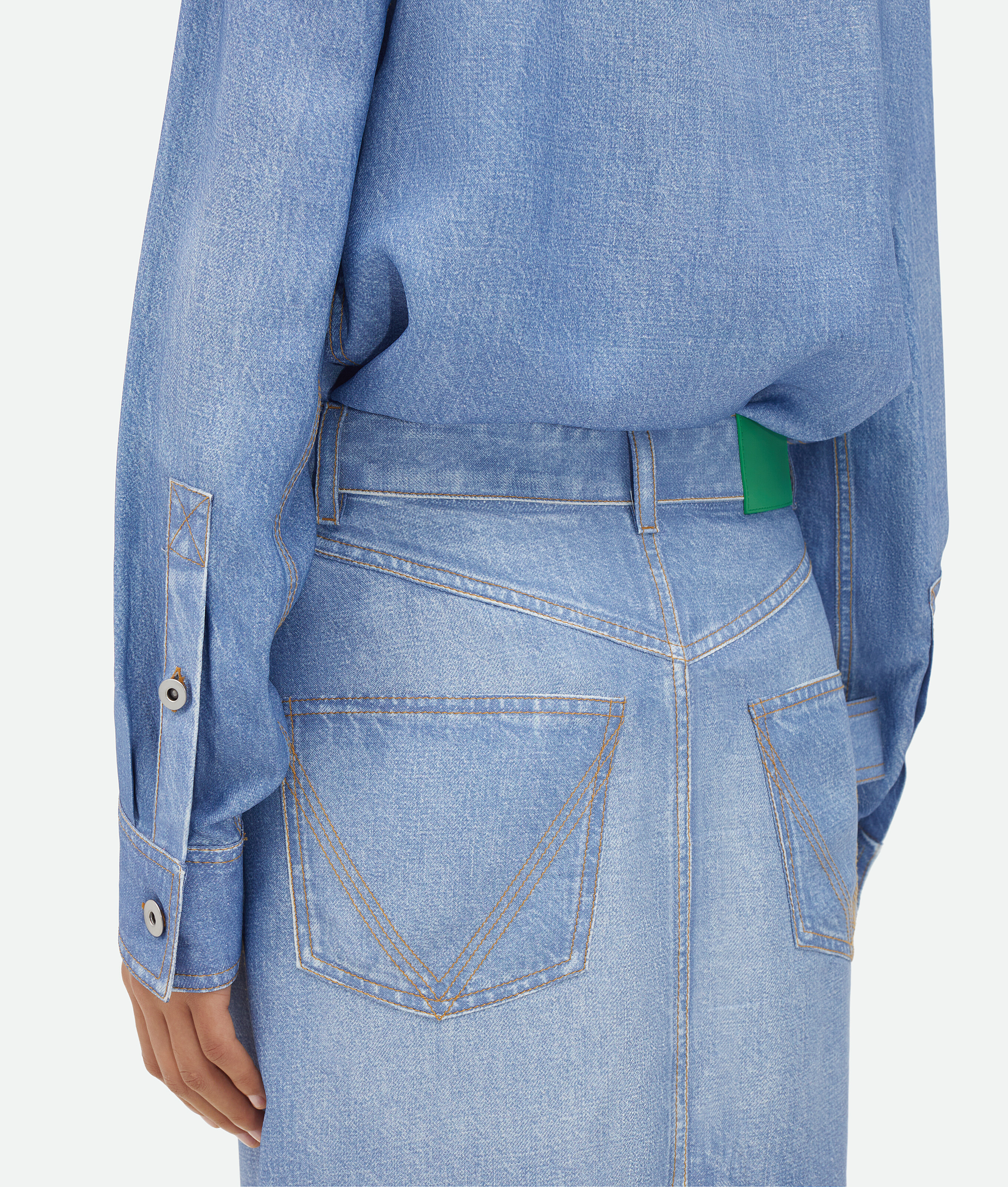 Bottega Veneta Printed Viscose And Silk Denim Shirt In Blue